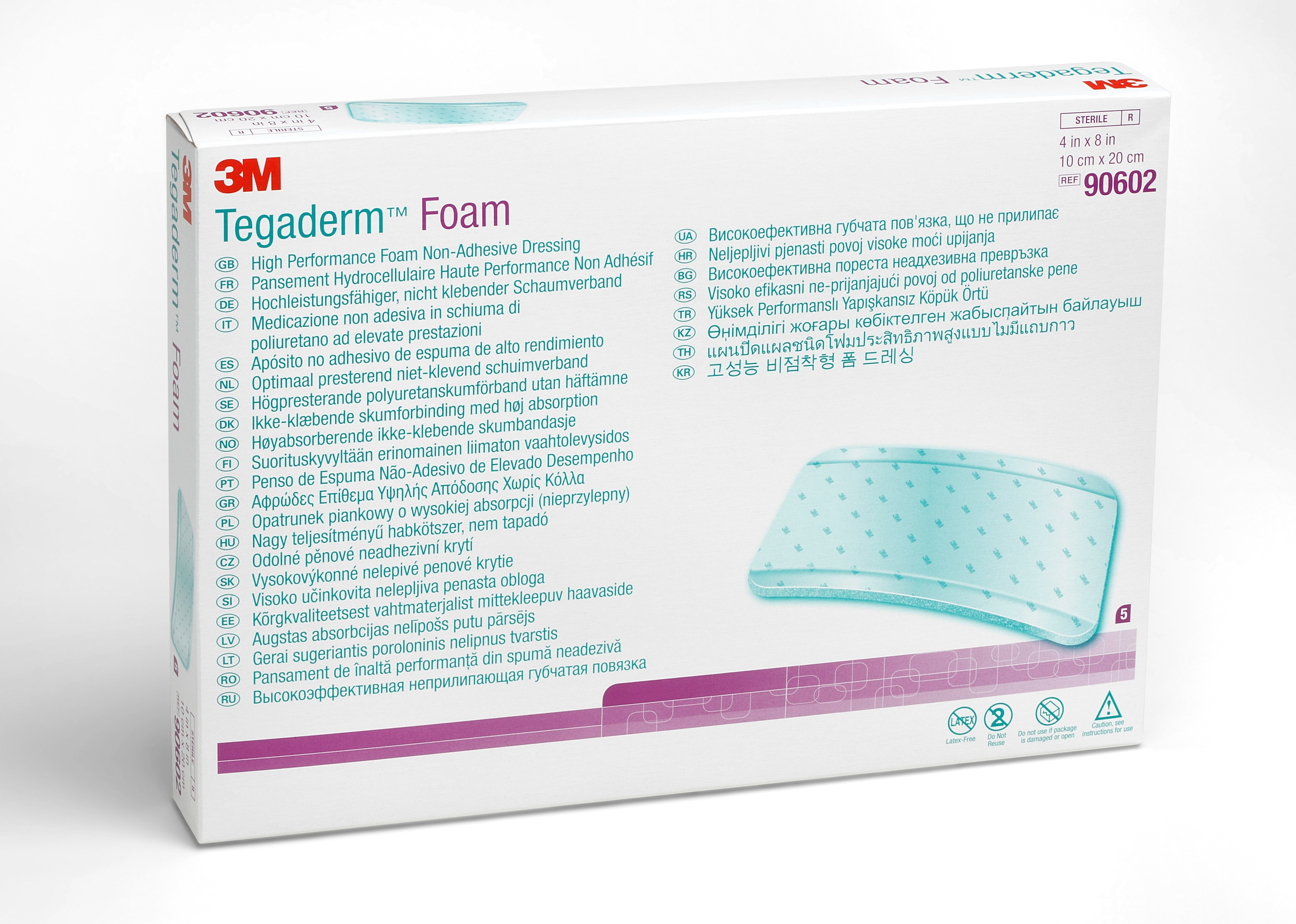 3M Tegaderm Foam High Performance Foam Non-Adhesive Dressing, 4 X 8"