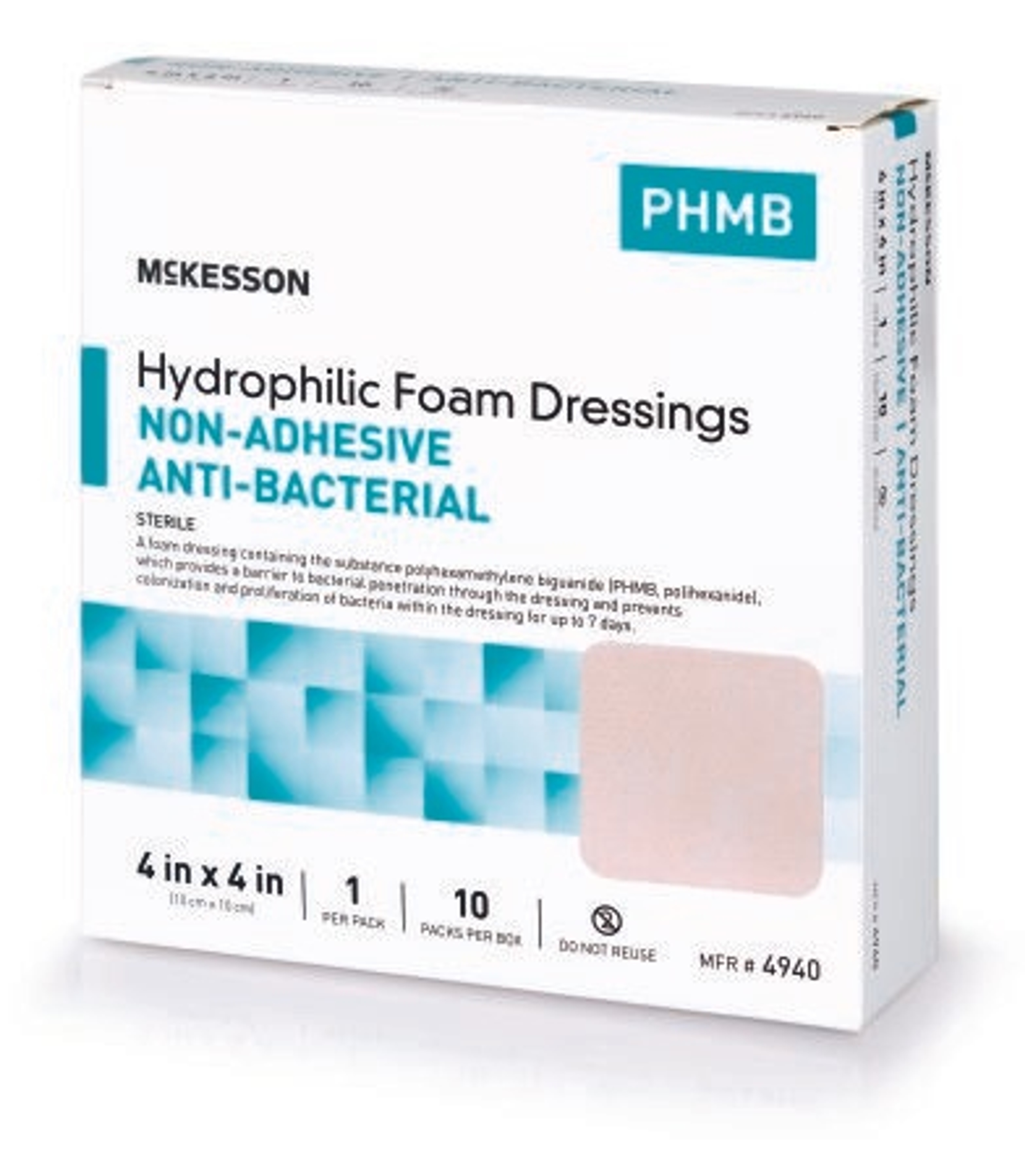 McKesson Non-Adhesive Antibacterial Hydrophilic Foam Dressings, 4 X 4"
