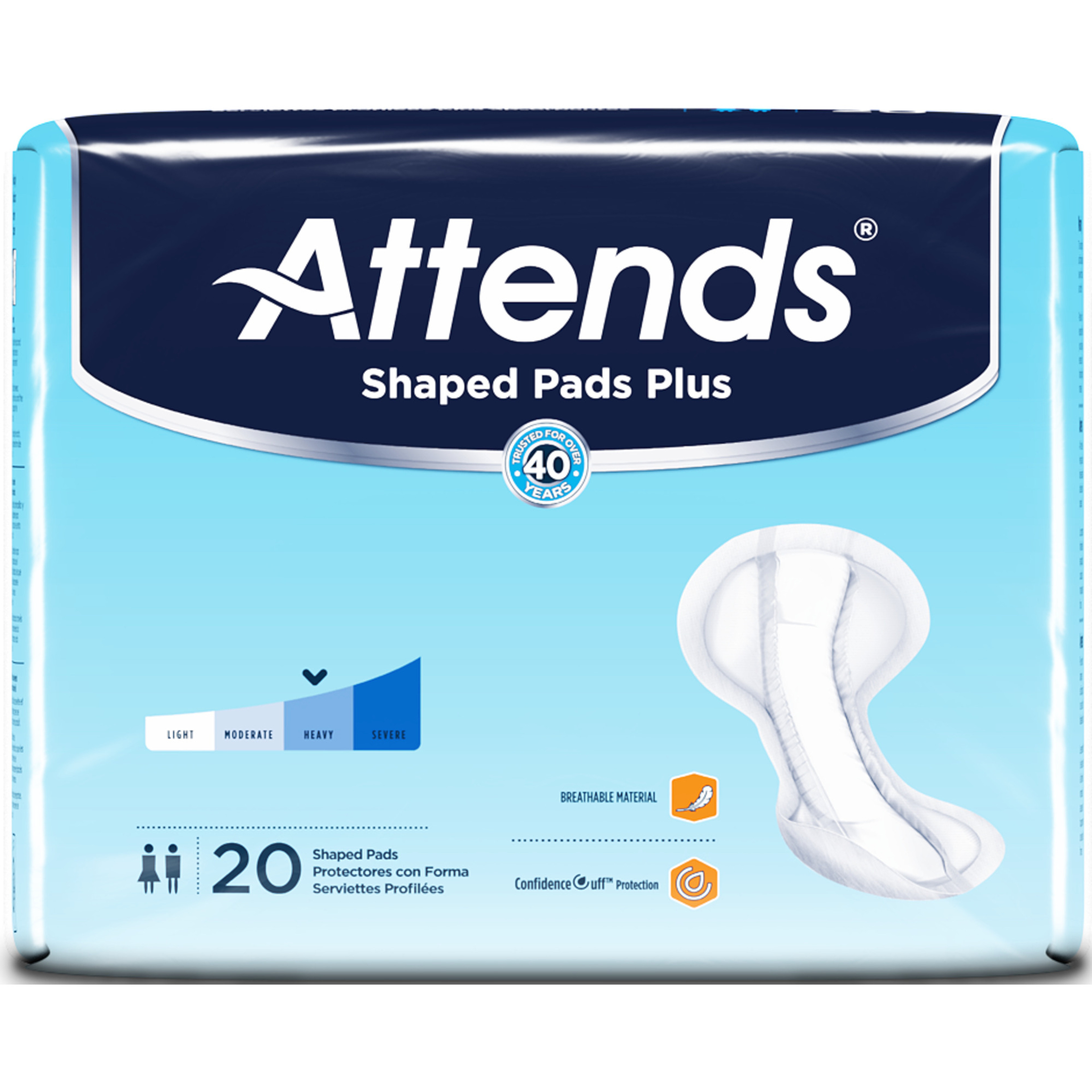 Attends Shaped Adult Incontinence Pads Plus, Heavy Absorbency