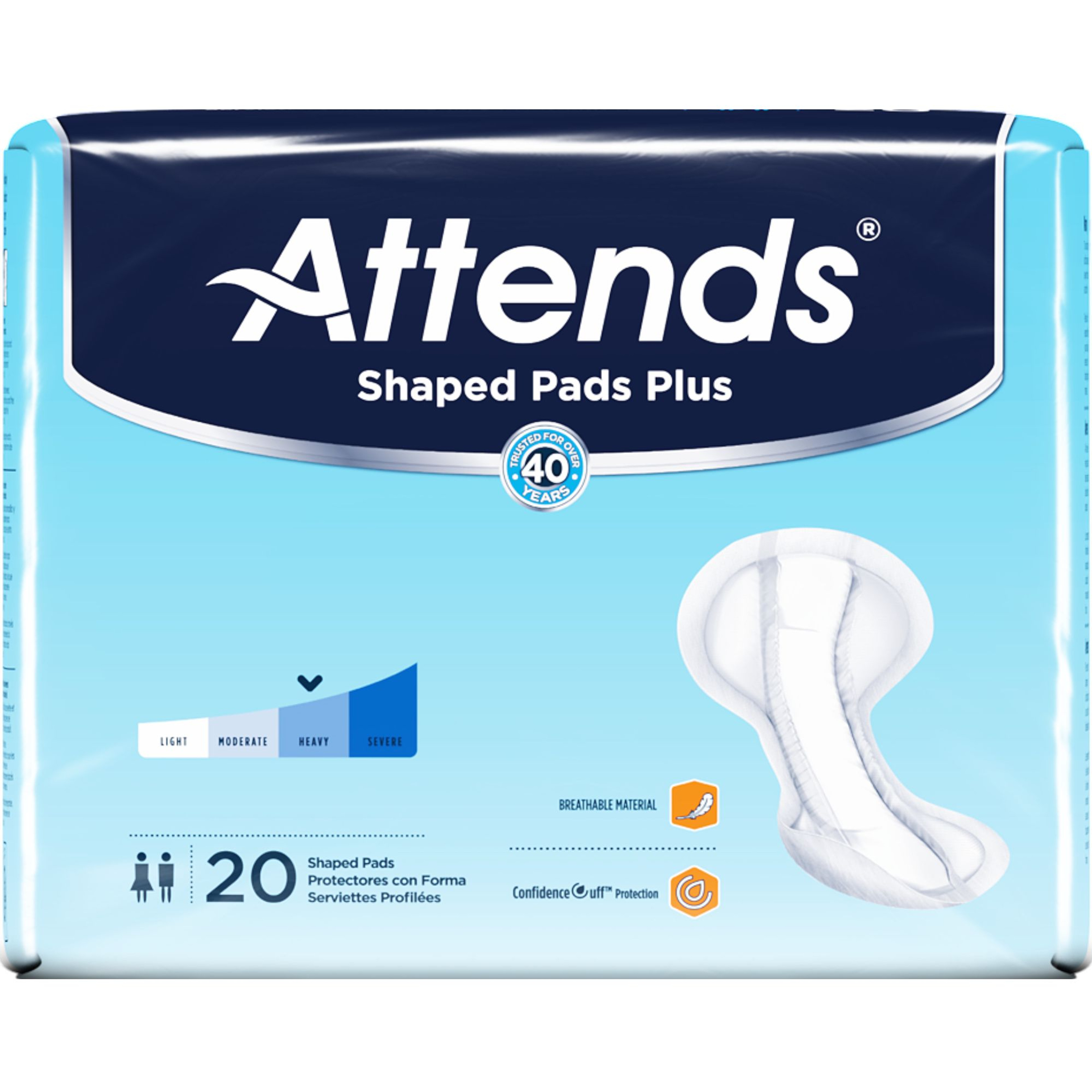 Attends Shaped Adult Incontinence Pads Plus, Heavy Absorbency
