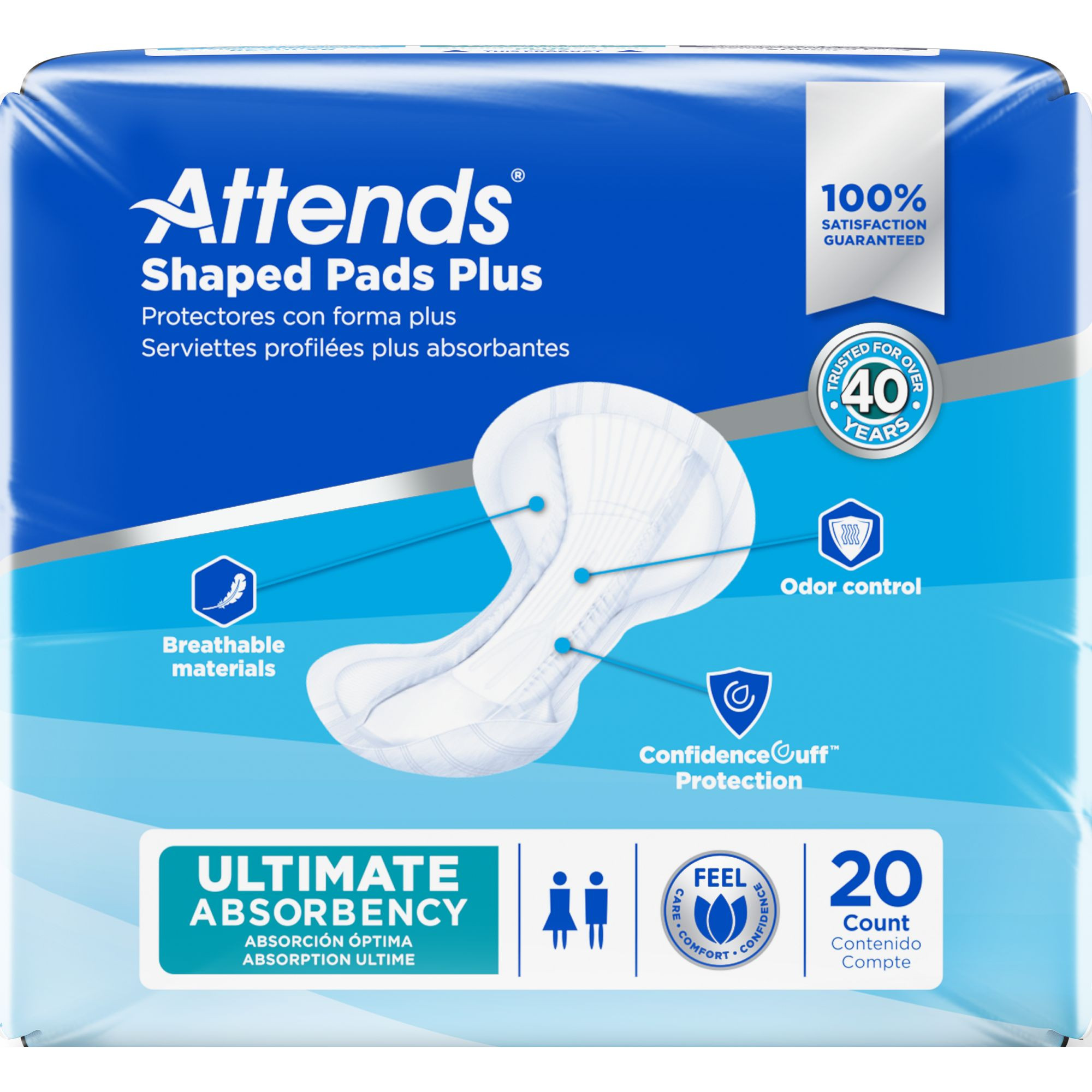 Attends Shaped Adult Incontinence Pads Plus, Heavy Absorbency