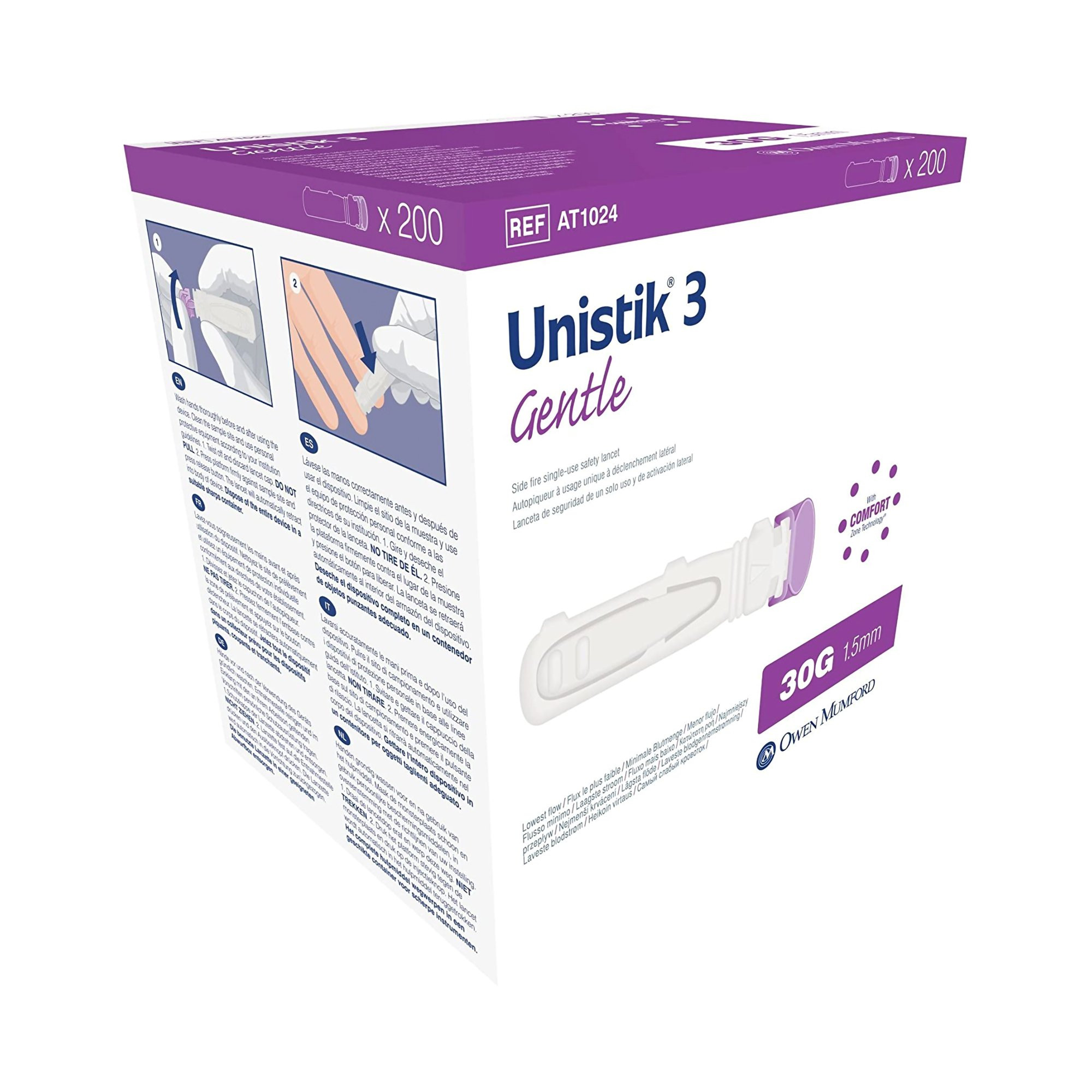 Unistik 3 Comfort Side Fire Single-Use Safety Lancet, 28g