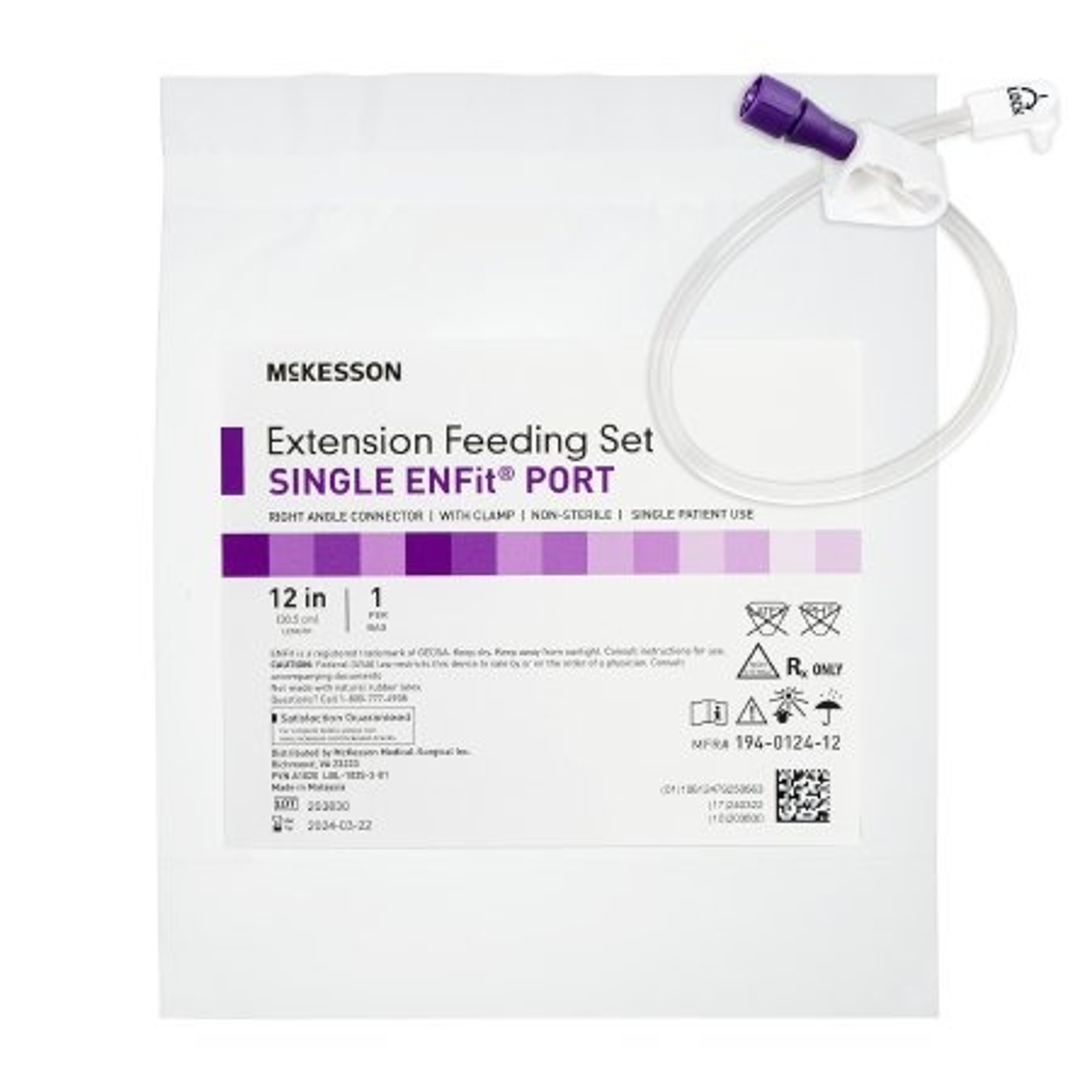 McKesson Single ENFit Port Extension Feeding Set, Right Angle, 12"