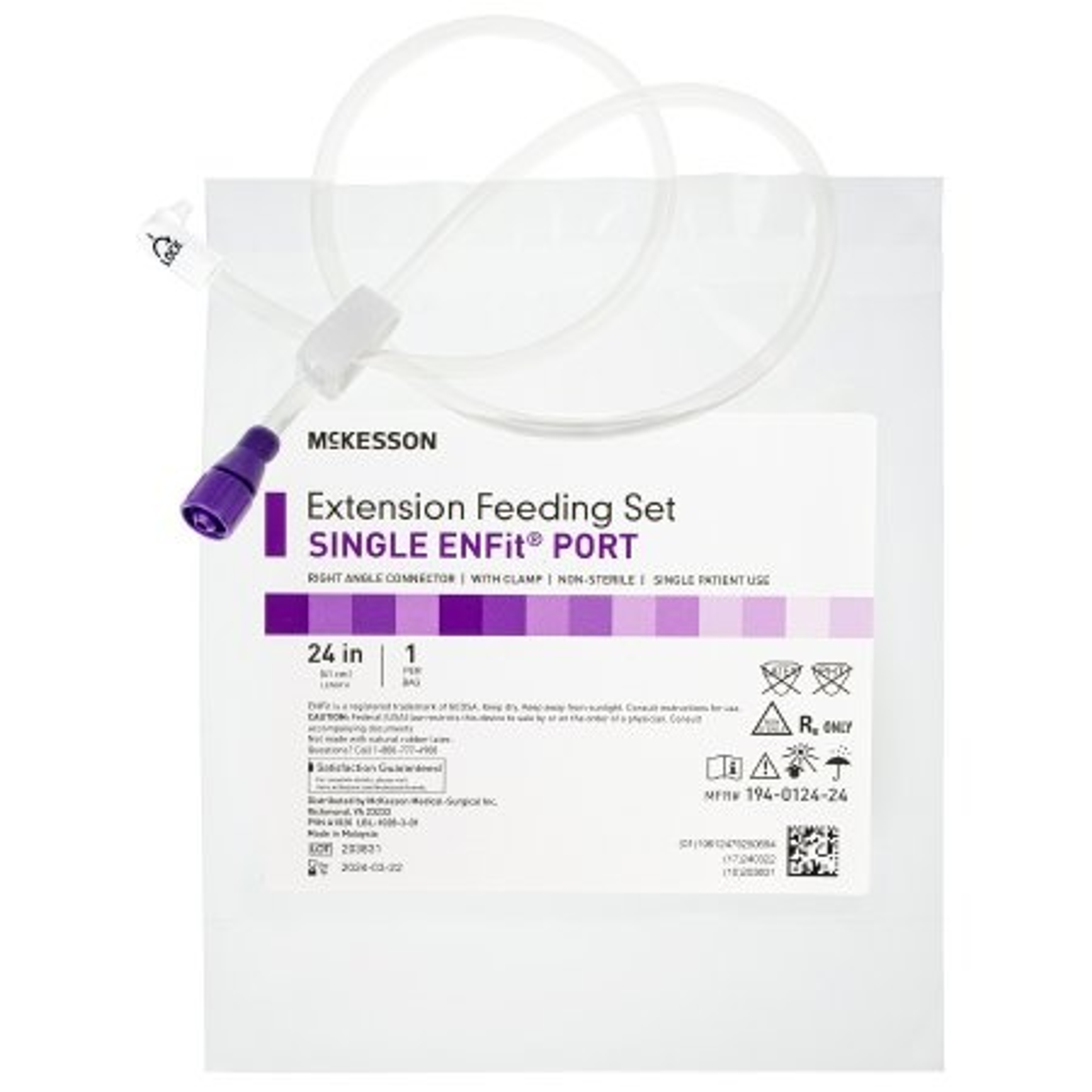 McKesson Single ENFit Port Extension Feeding Set, Right Angle, 24"
