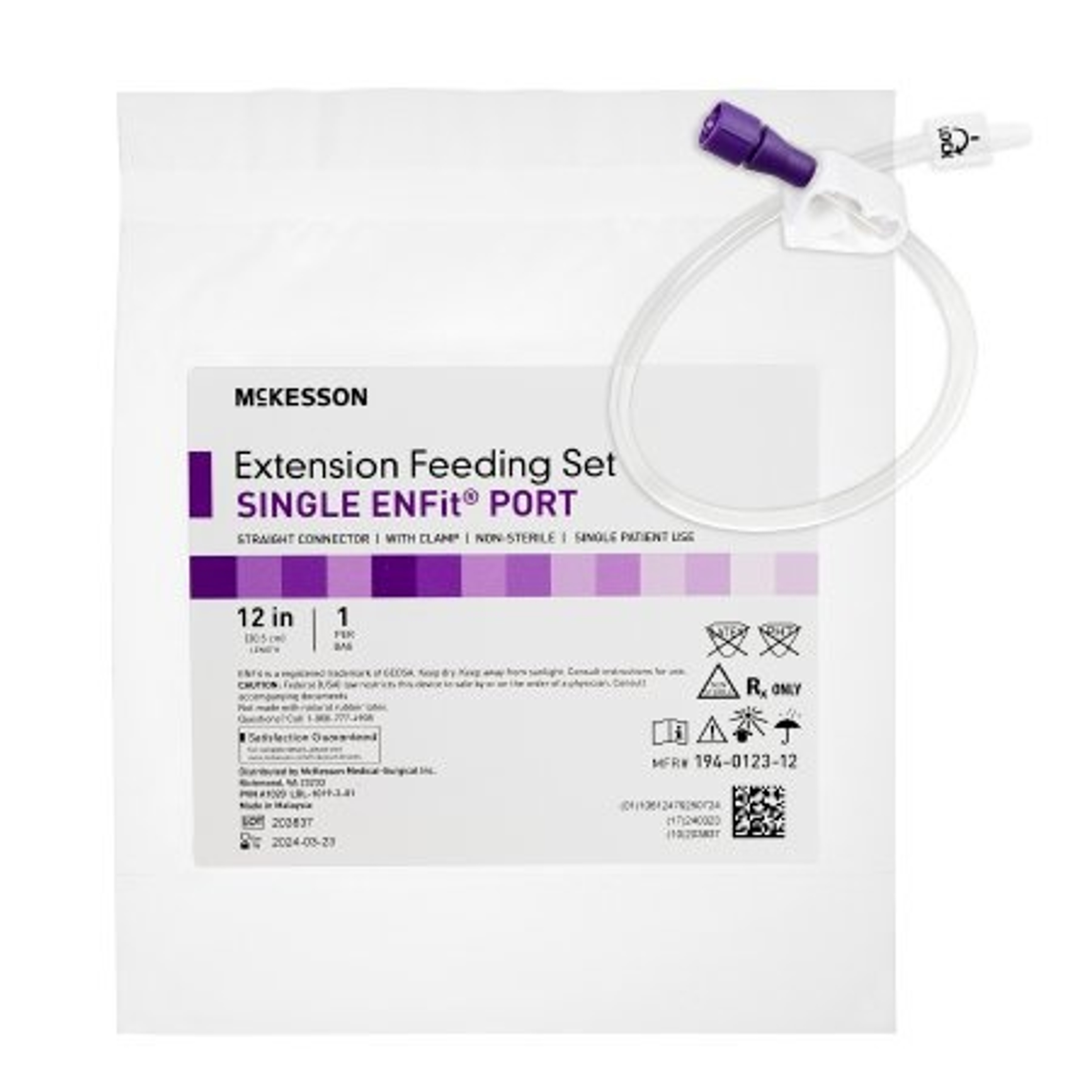 McKesson Single ENFit Port Extension Feeding Set, Straight, 12"