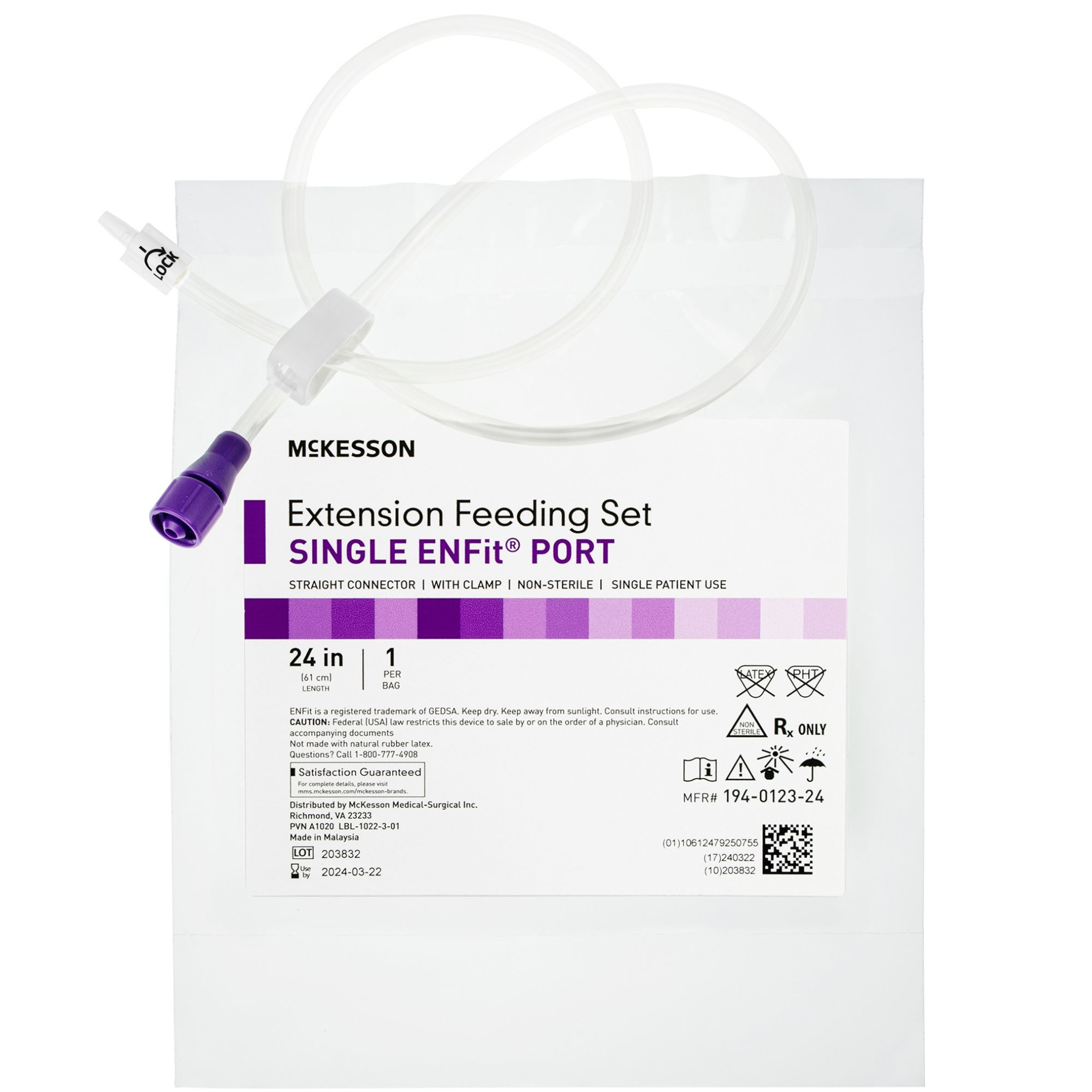 McKesson Single ENFit Port Extension Feeding Set, Straight, 24"