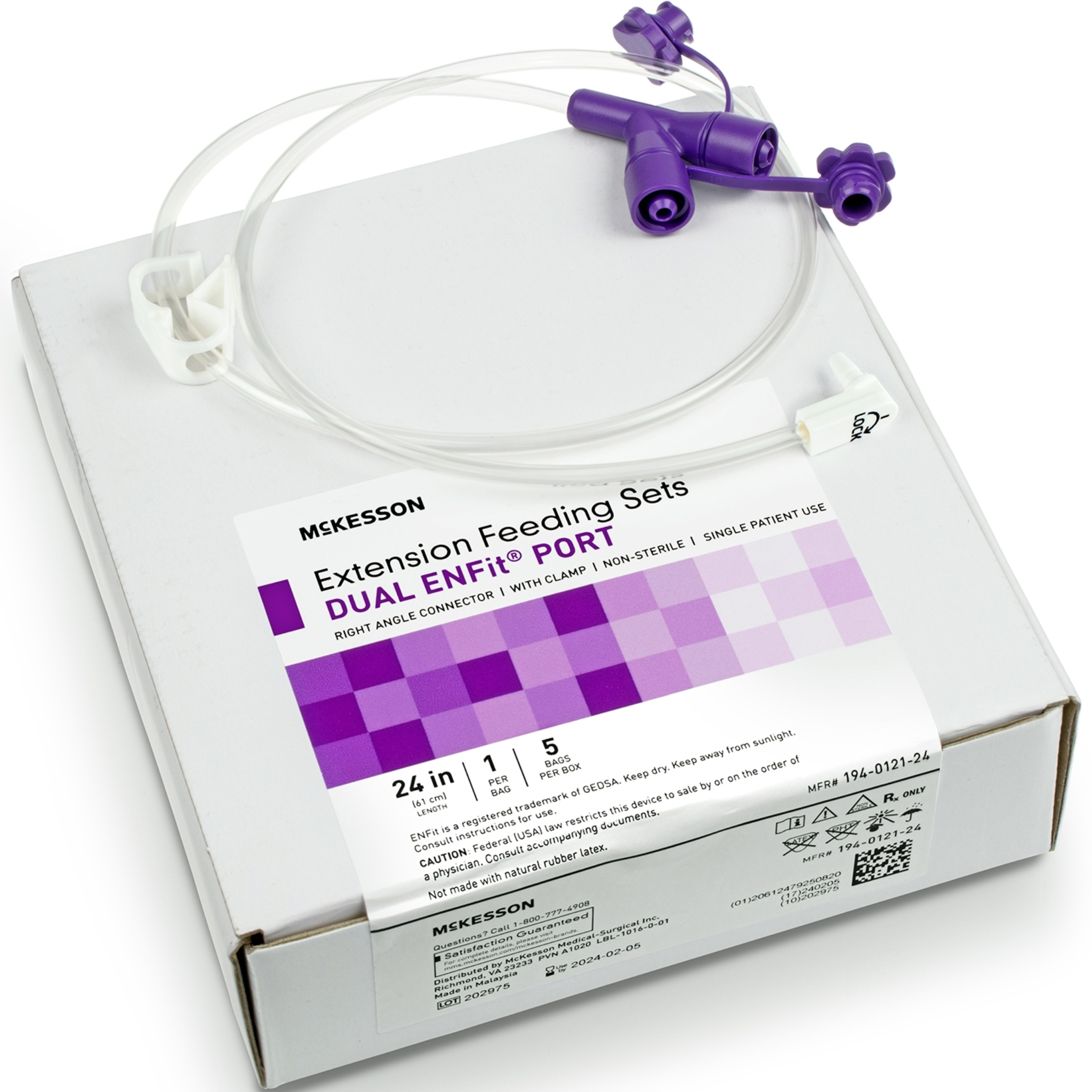 McKesson Dual ENFit Port Extension Feeding Set, Right Angle, 24"