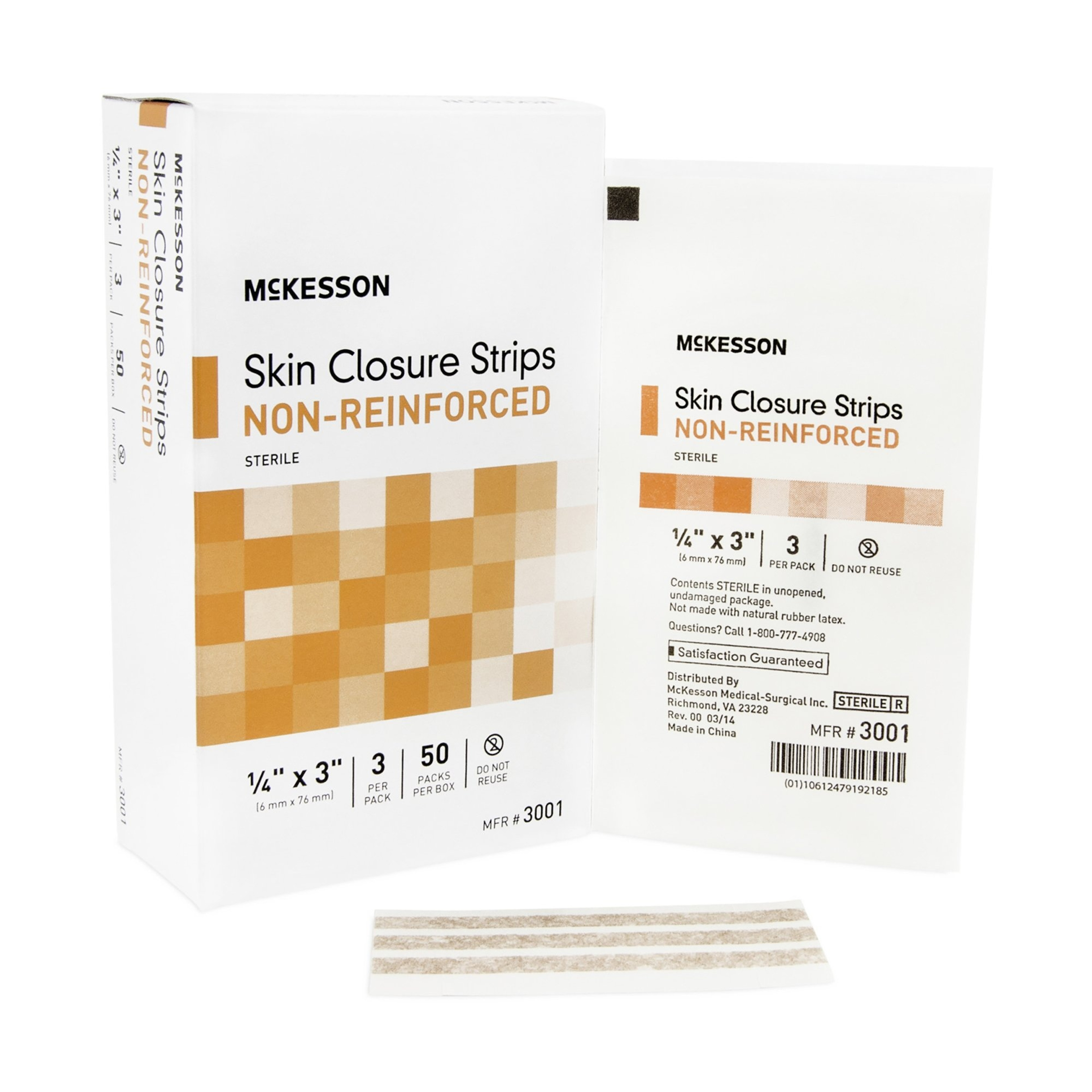 McKesson Non-Reinforced Skin Closure Strips, 0.25 X 3"