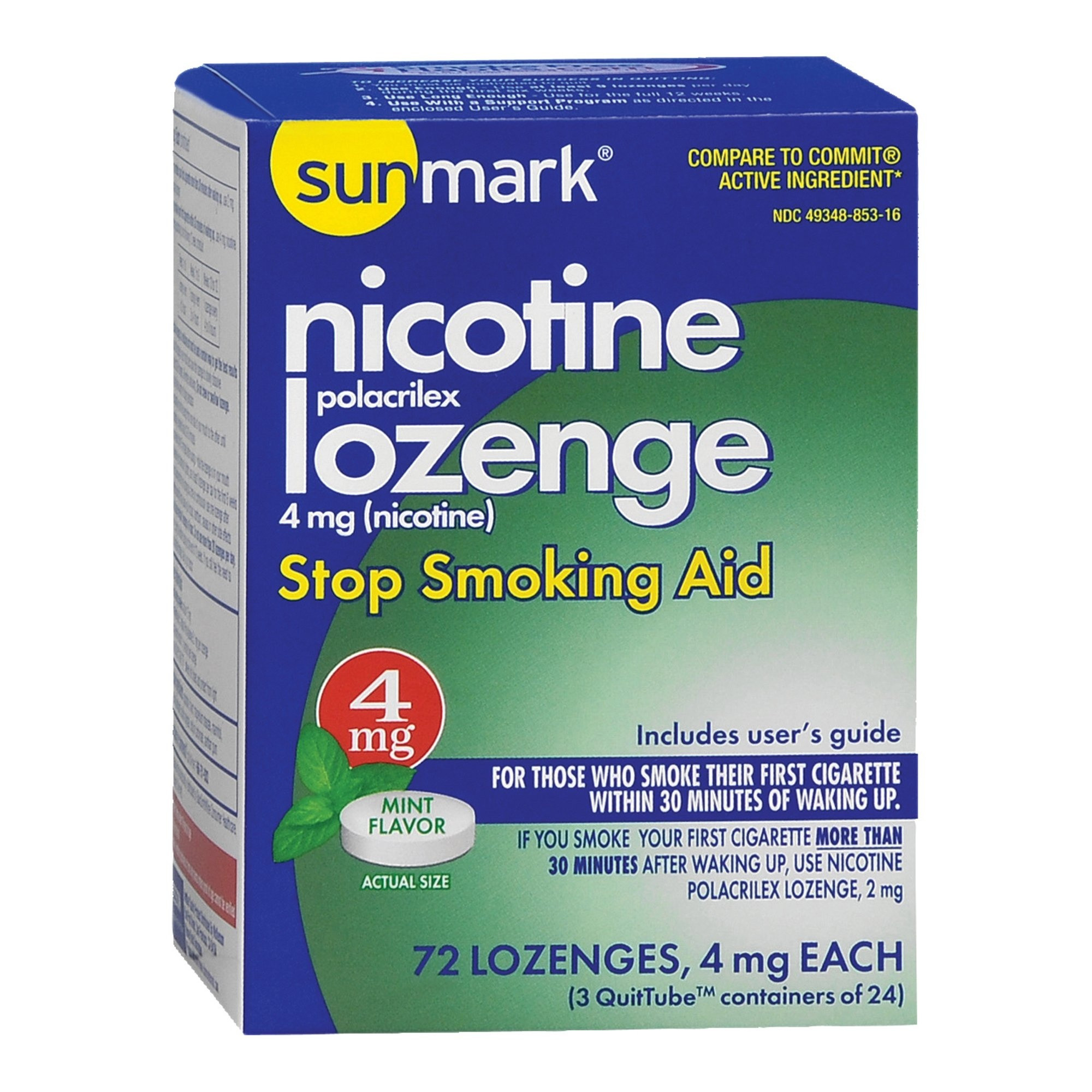 Sunmark Nicotine Lozenge Stop Smoking Aid, 4 mg, 72 Lozenges