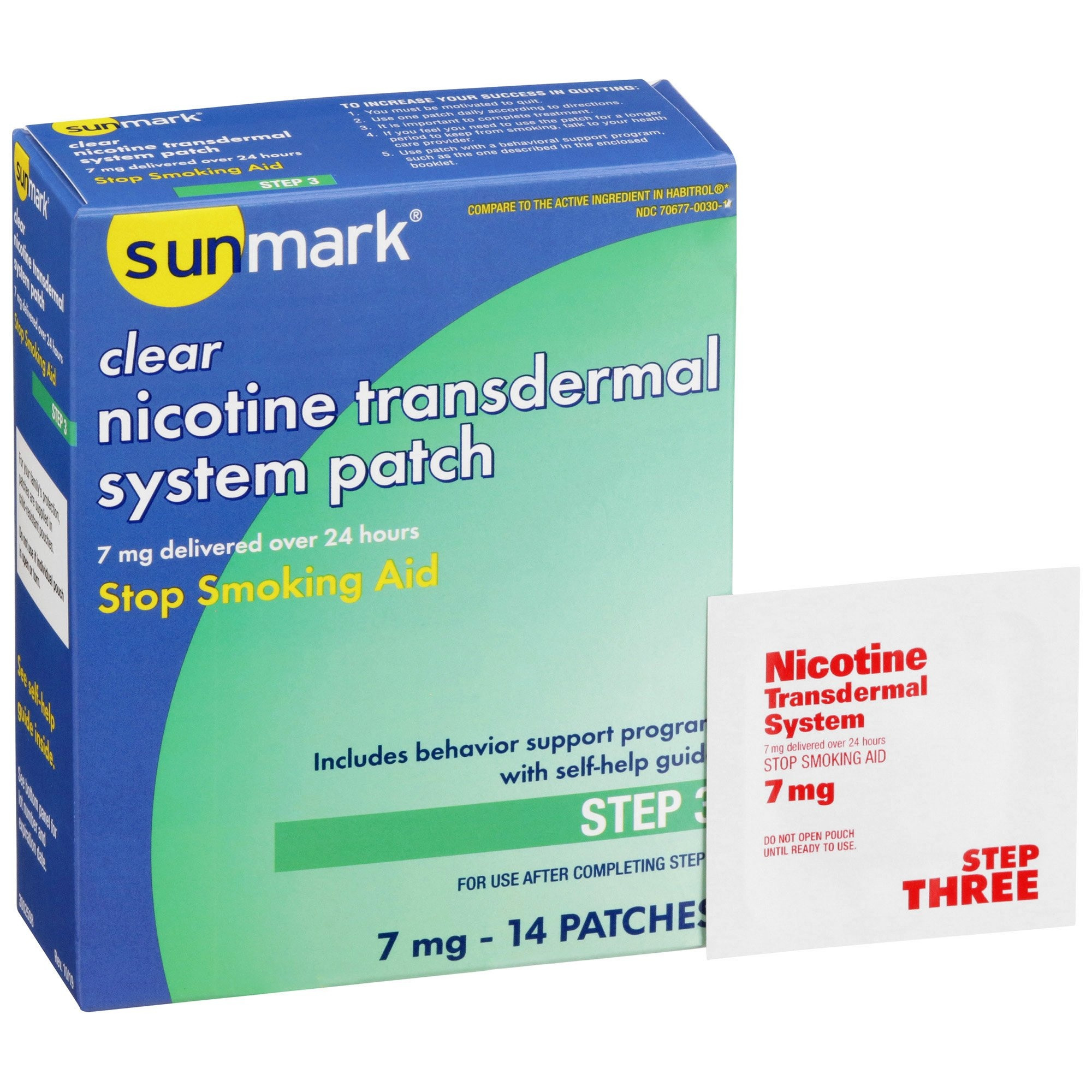 Sunmark Clear Nicotine Transdermal System Patch Stop Smoking Aid, 7 mg