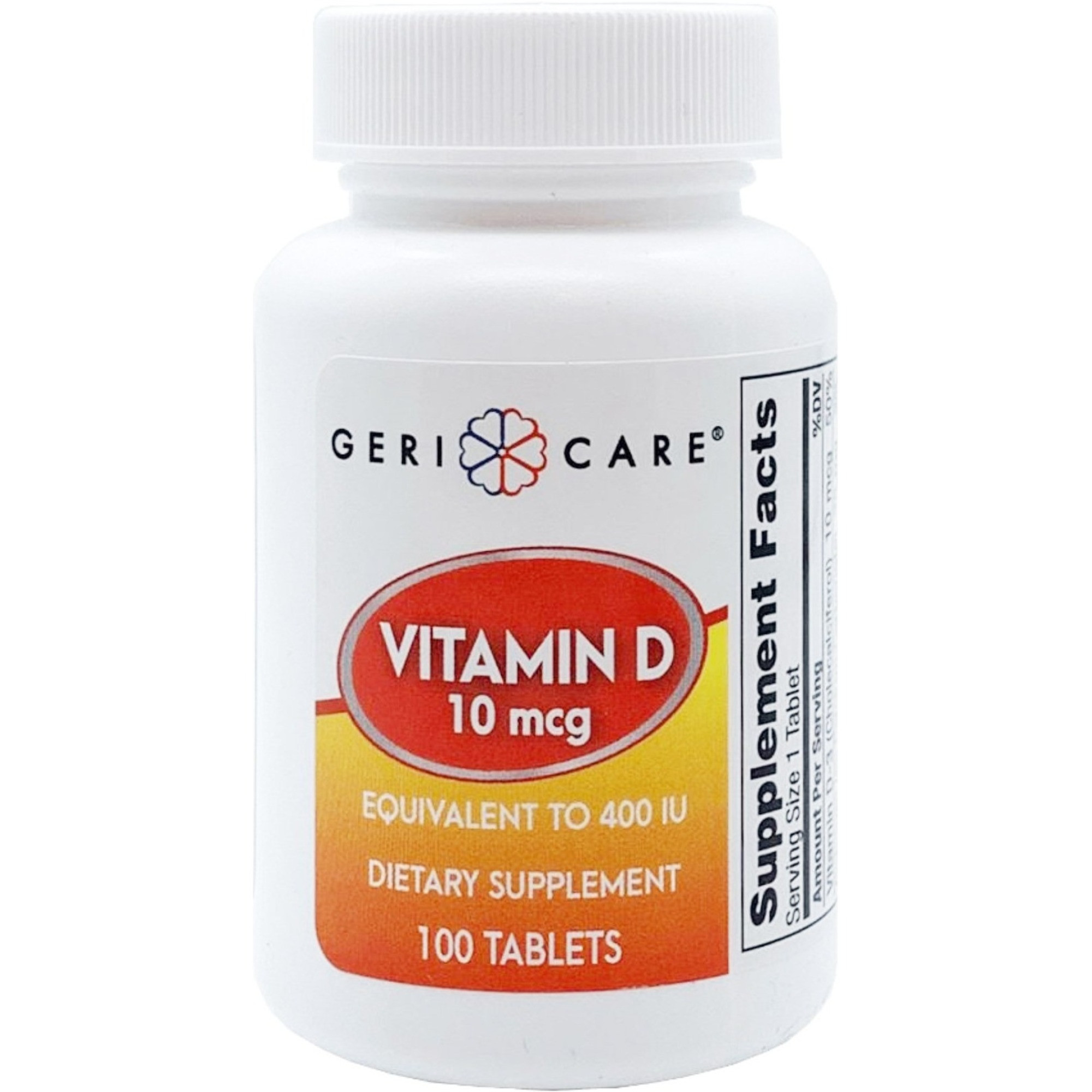 Geri-Care Vitamin D Dietary Supplement, 10 mcg, 100 Tablets