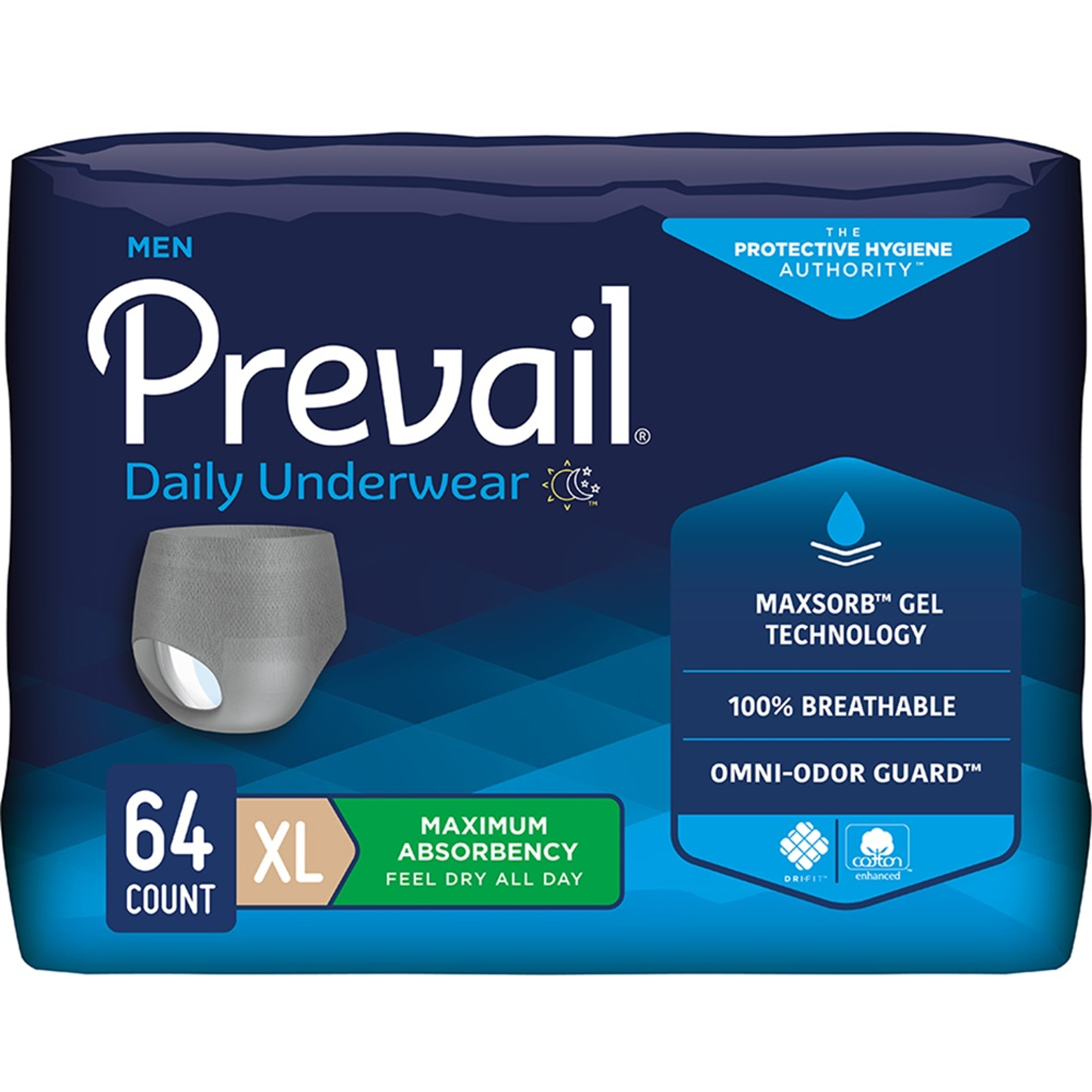 Prevail Daily Adult Incontinence Pull-On Underwear for Men, Maximum Absorbency