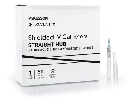 McKesson Prevent R Shielded IV Catheters, Straight Hub, 22 Gauge