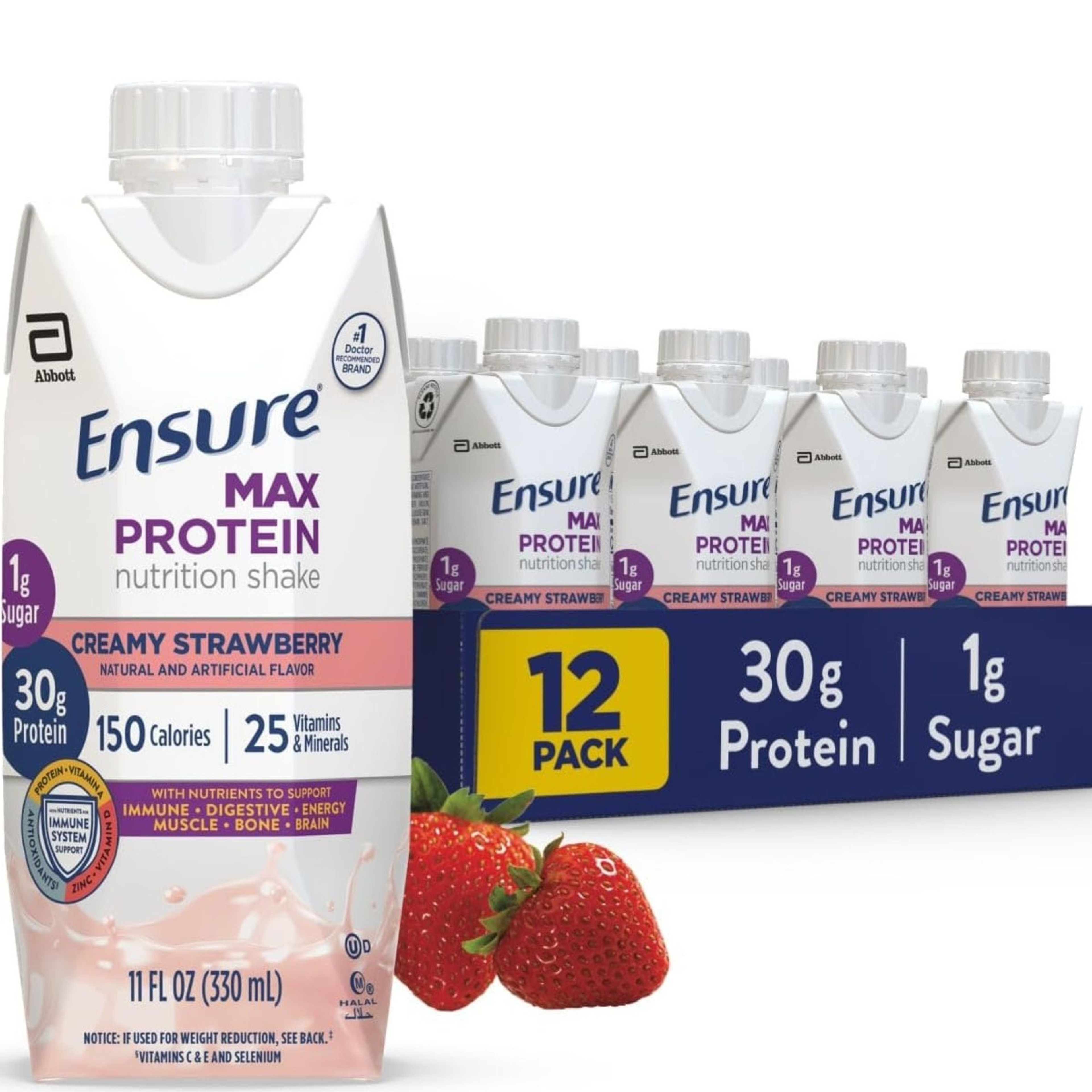 Ensure Max Protein Nutritional Shake, Creamy Strawberry, 11 oz.