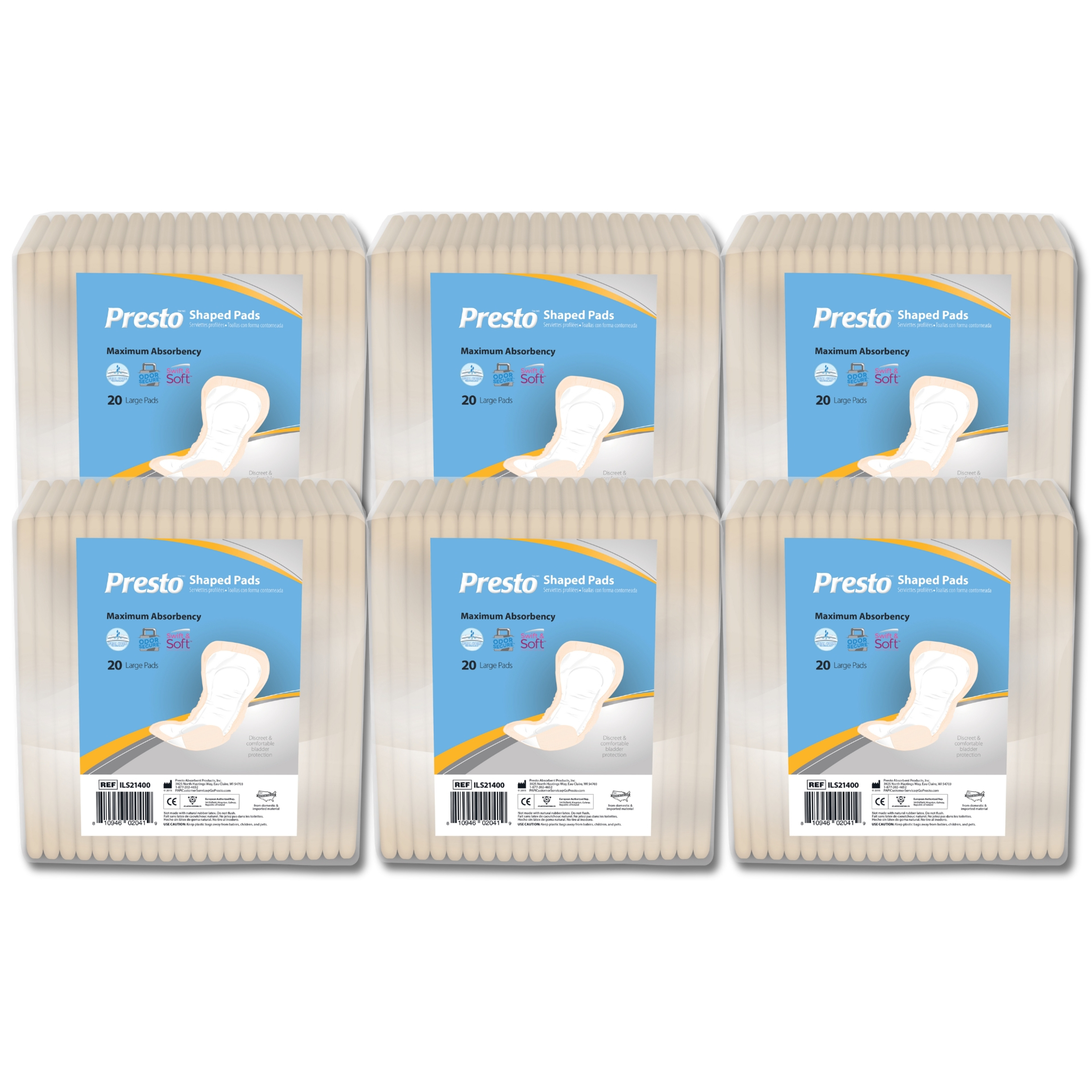 Presto Shaped Incontinence Pads, Maximum Absorbency