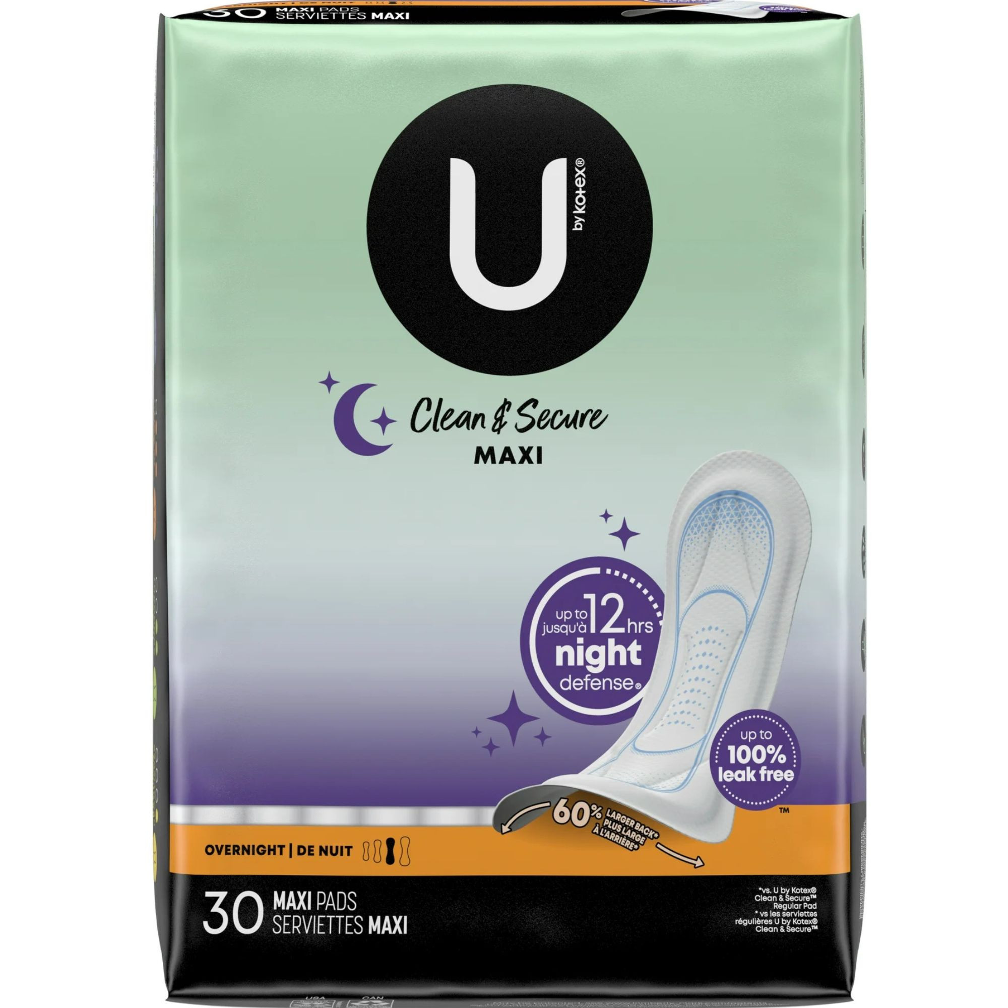 U by Kotex Clean & Secure Ultra Thin Pads with Wings, Overnight Absorbency