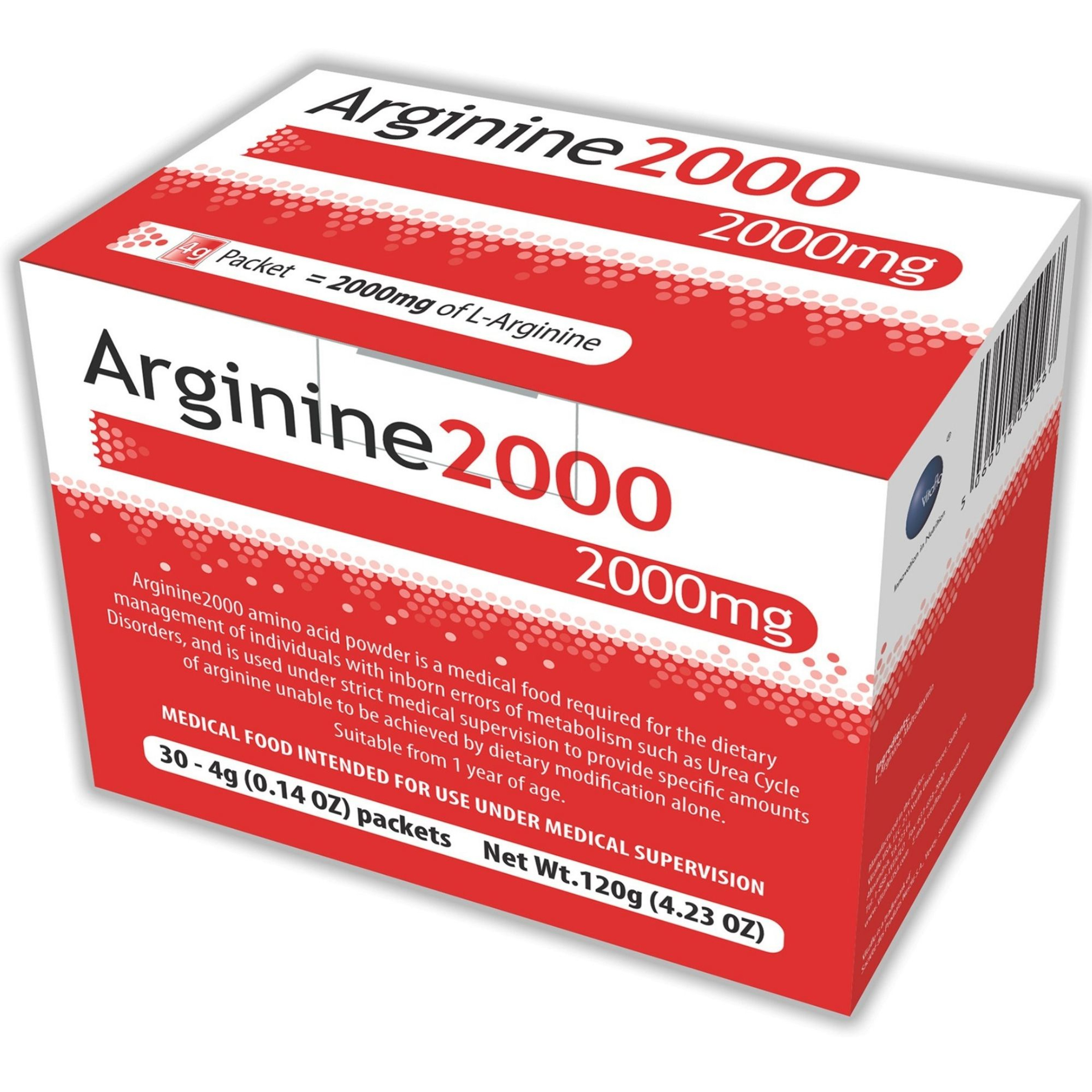 Vitaflo Arginine 2000 Amino Acid Oral Supplement Powder, Unflavored, 4g Packet