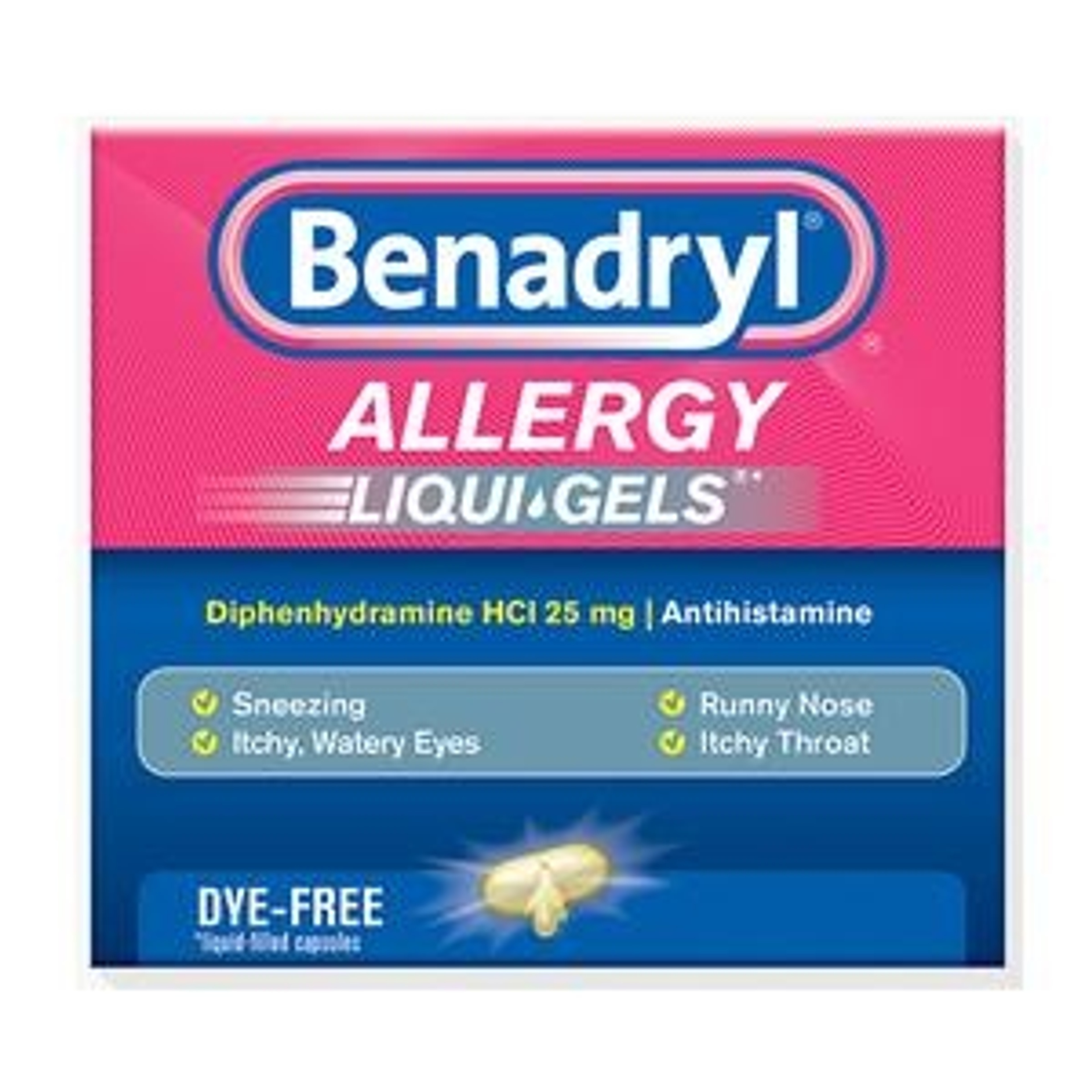 Benadryl LIQUI-GELS Antihistamine Allergy Relief, 25mg, 24 Capsules