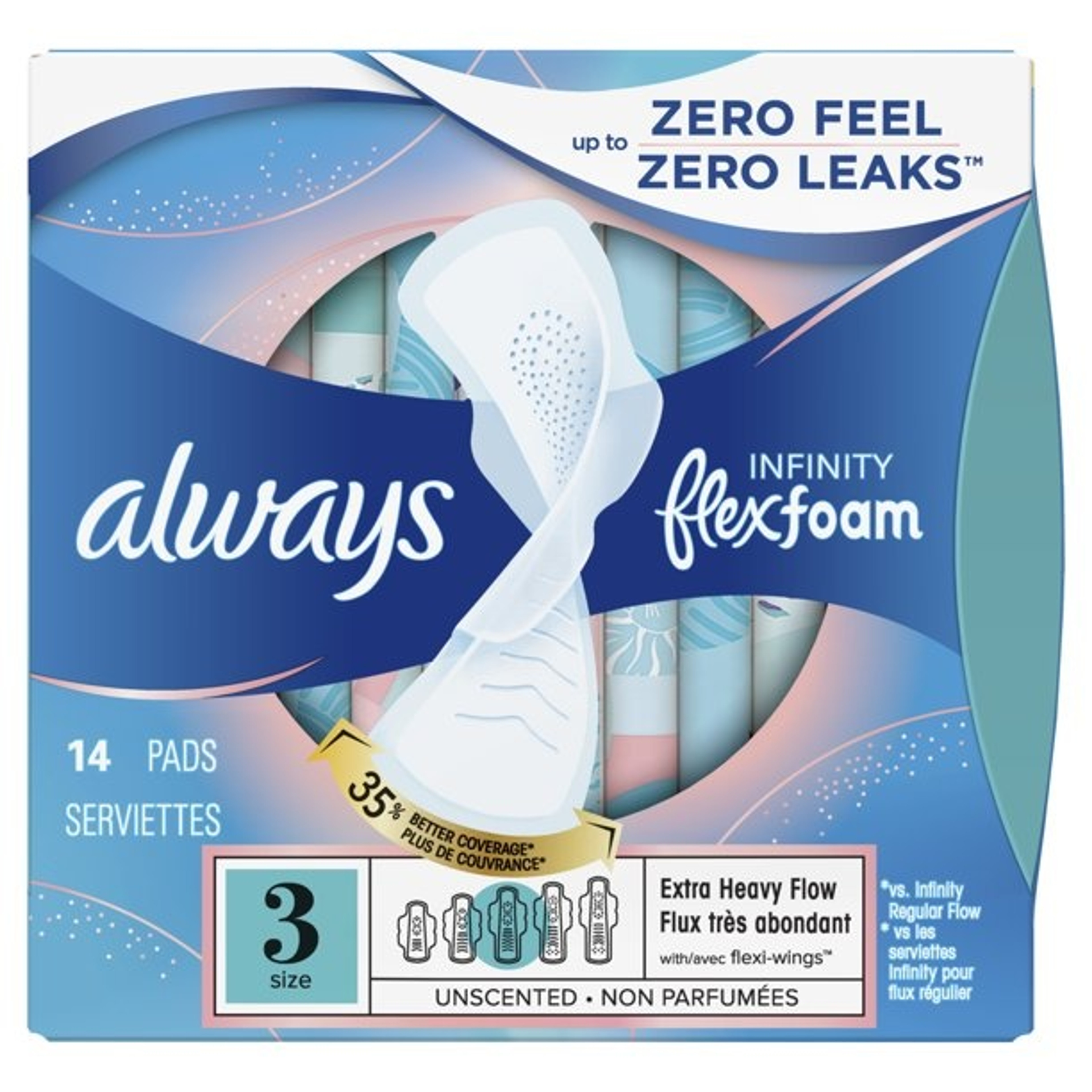 Always Infinity Pads with Wings, Size 3, Unscented, Extra Heavy Absorbency