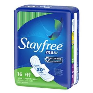 Stayfree Maxi Pads with Wings, Long, Super Absorbency