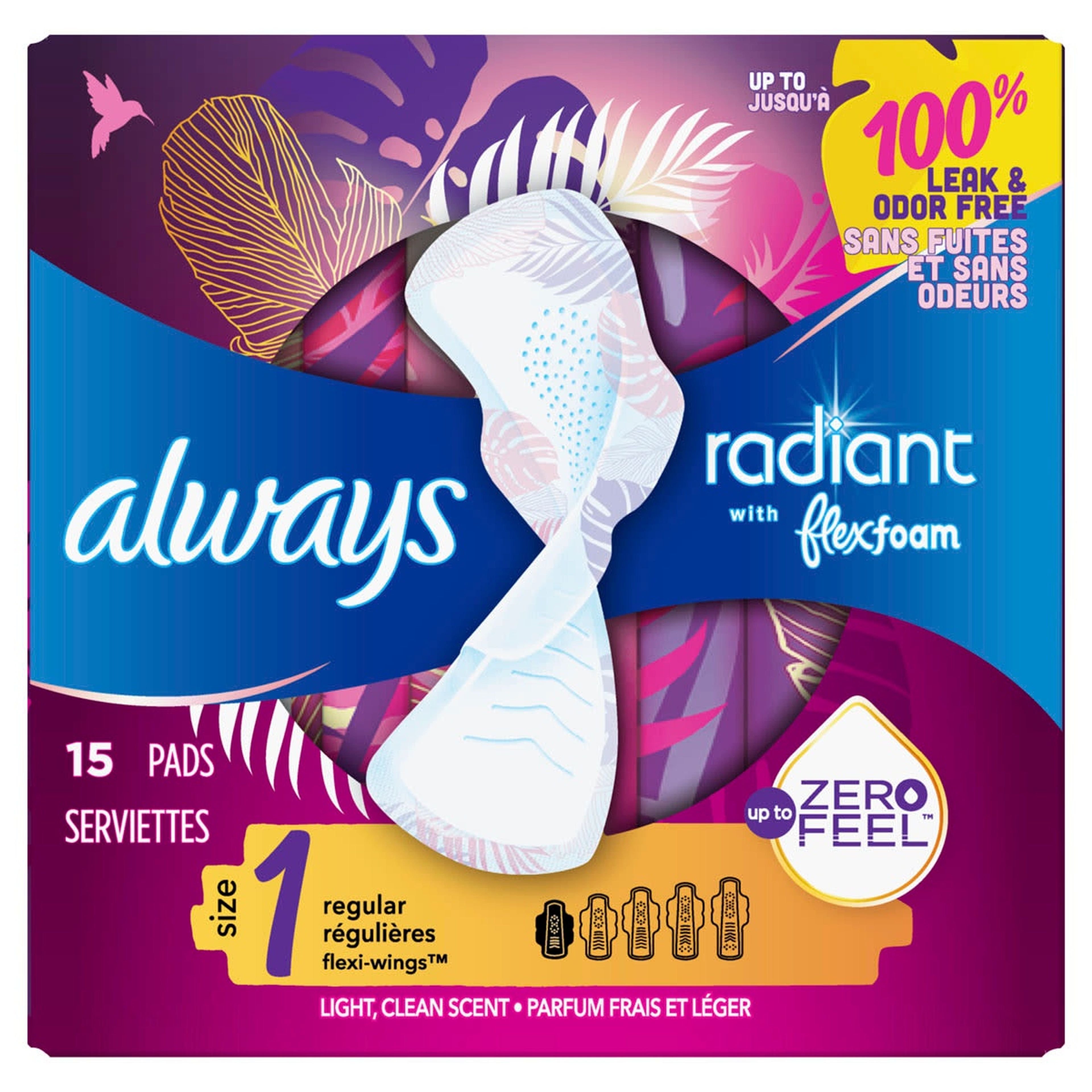 Always Radiant Pads, Size 1, Light Clean Scent, Regular Absorbency