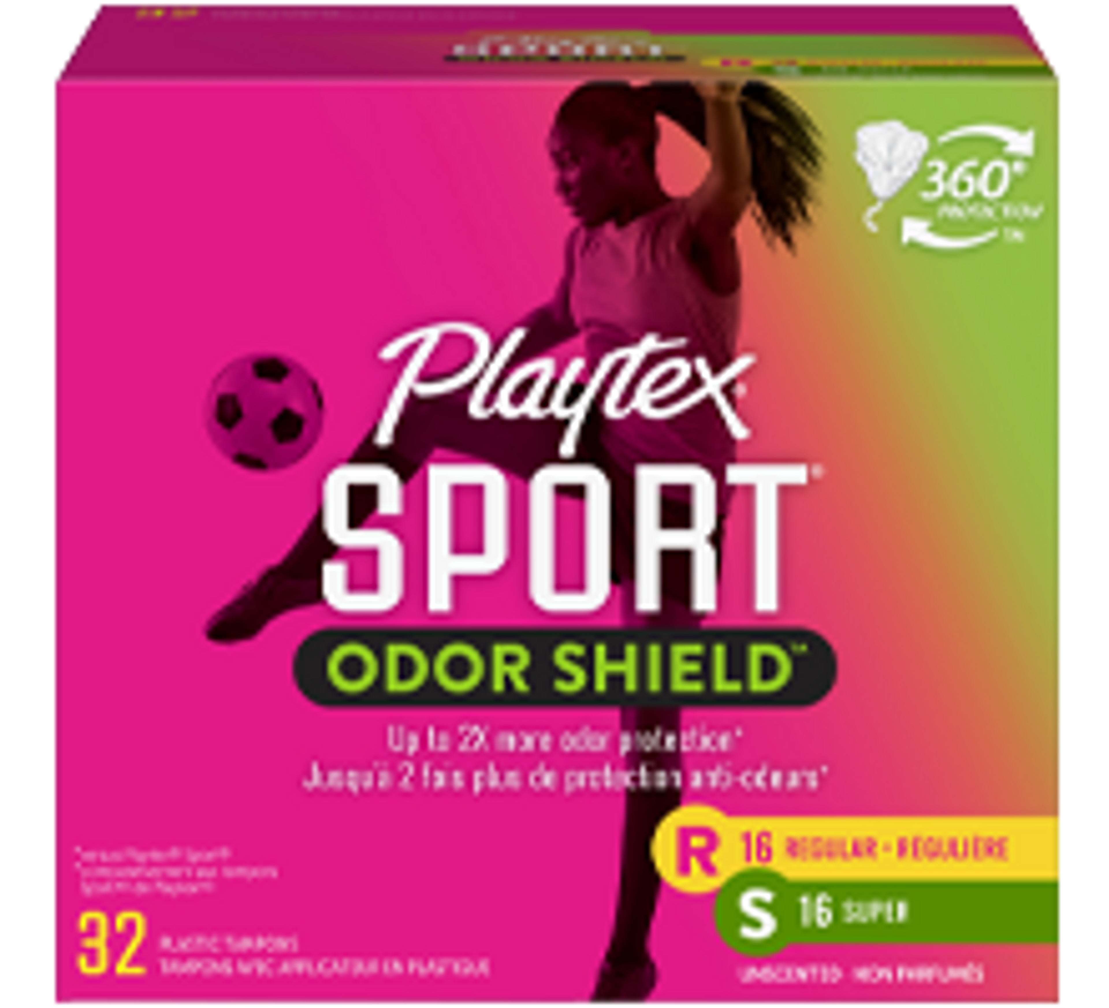 Playtex Sport Odor Shield Tampons Multipack, Regular & Super Absorbencies