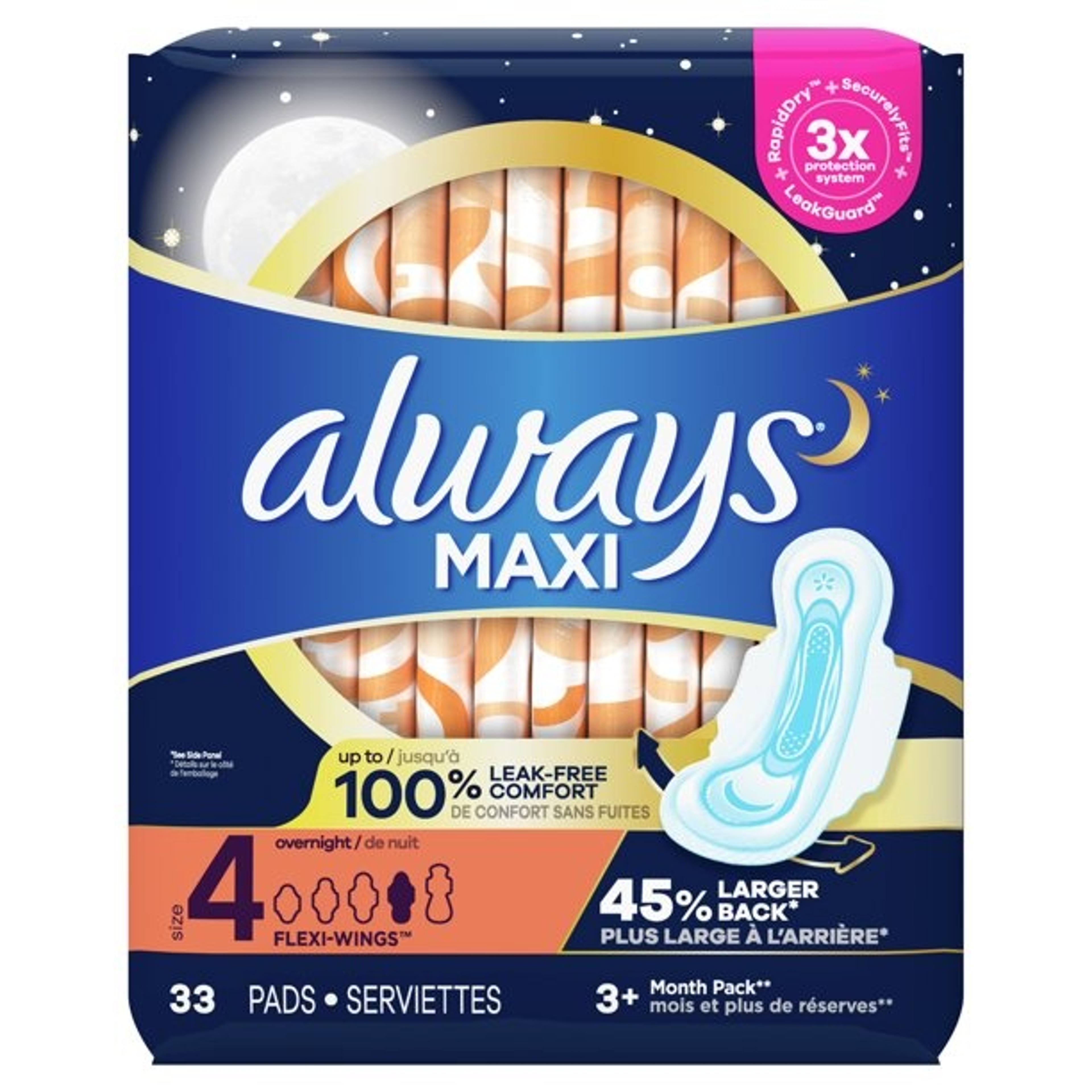 Always Maxi Pads with Wings, Size 4, Overnight Absorbency