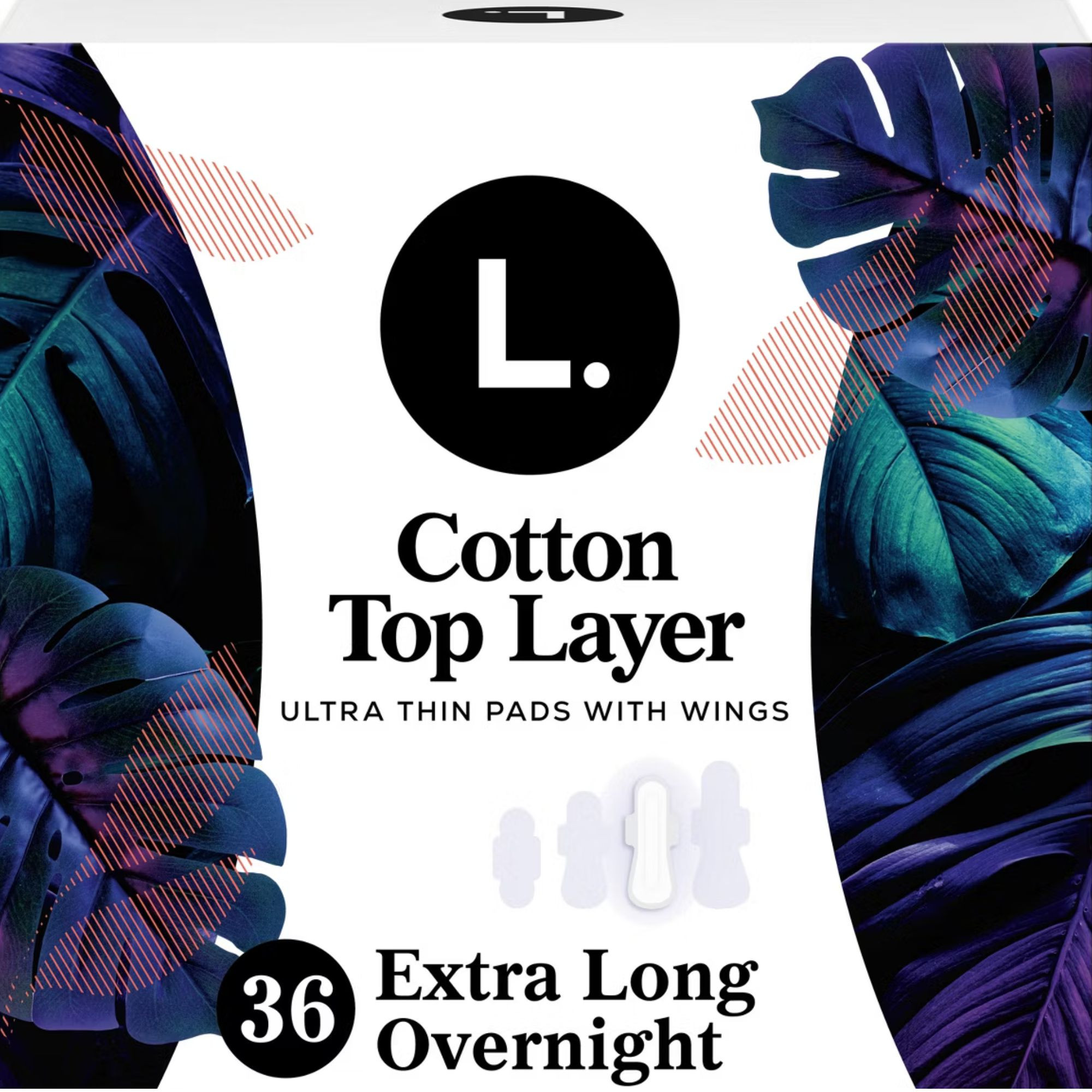 L. Chlorine Free Ultra Thin Pads with Wings,  Overnight Absorbency