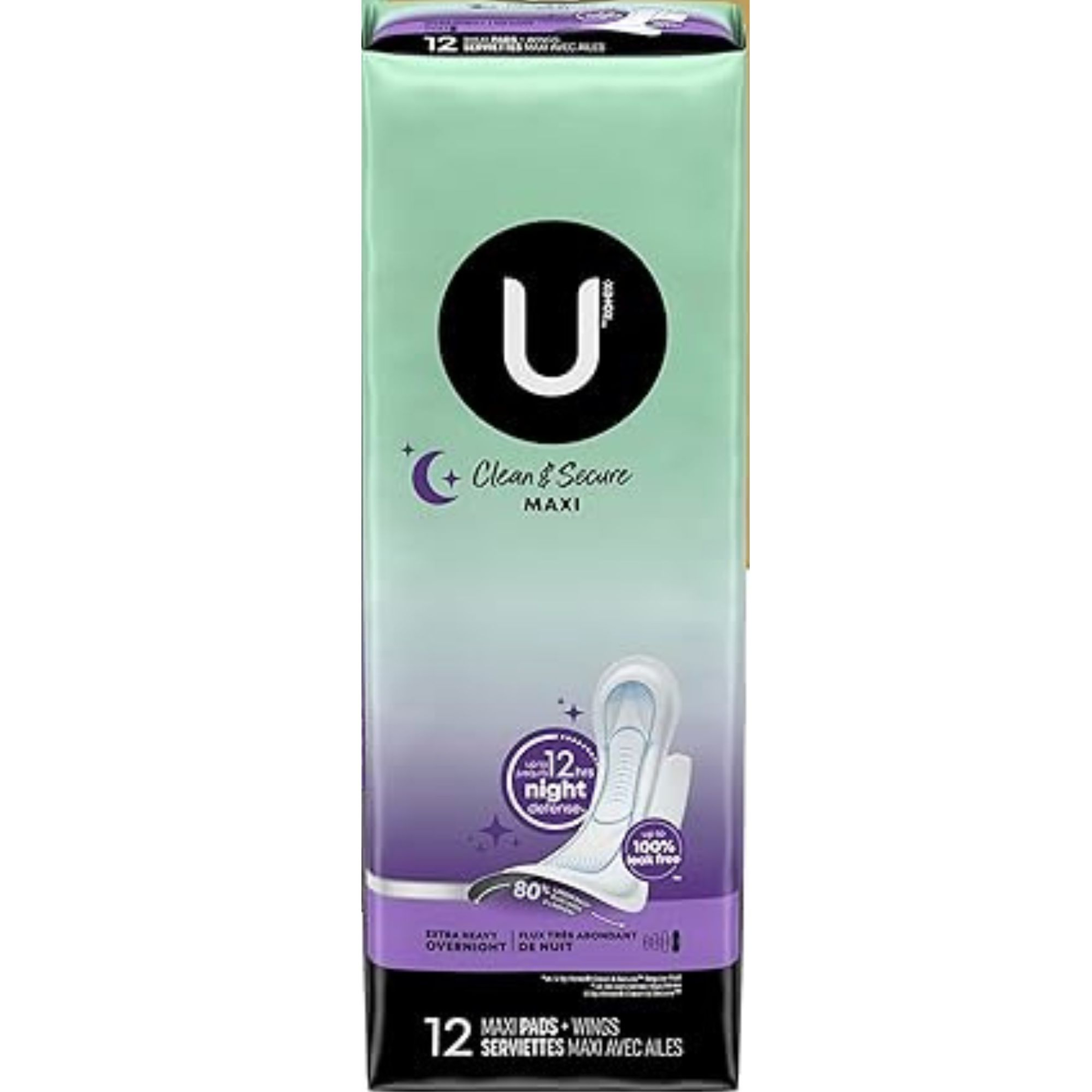 U by Kotex Clean & Secure Overnight Maxi Pads with Wings, Extra Heavy Absorbency