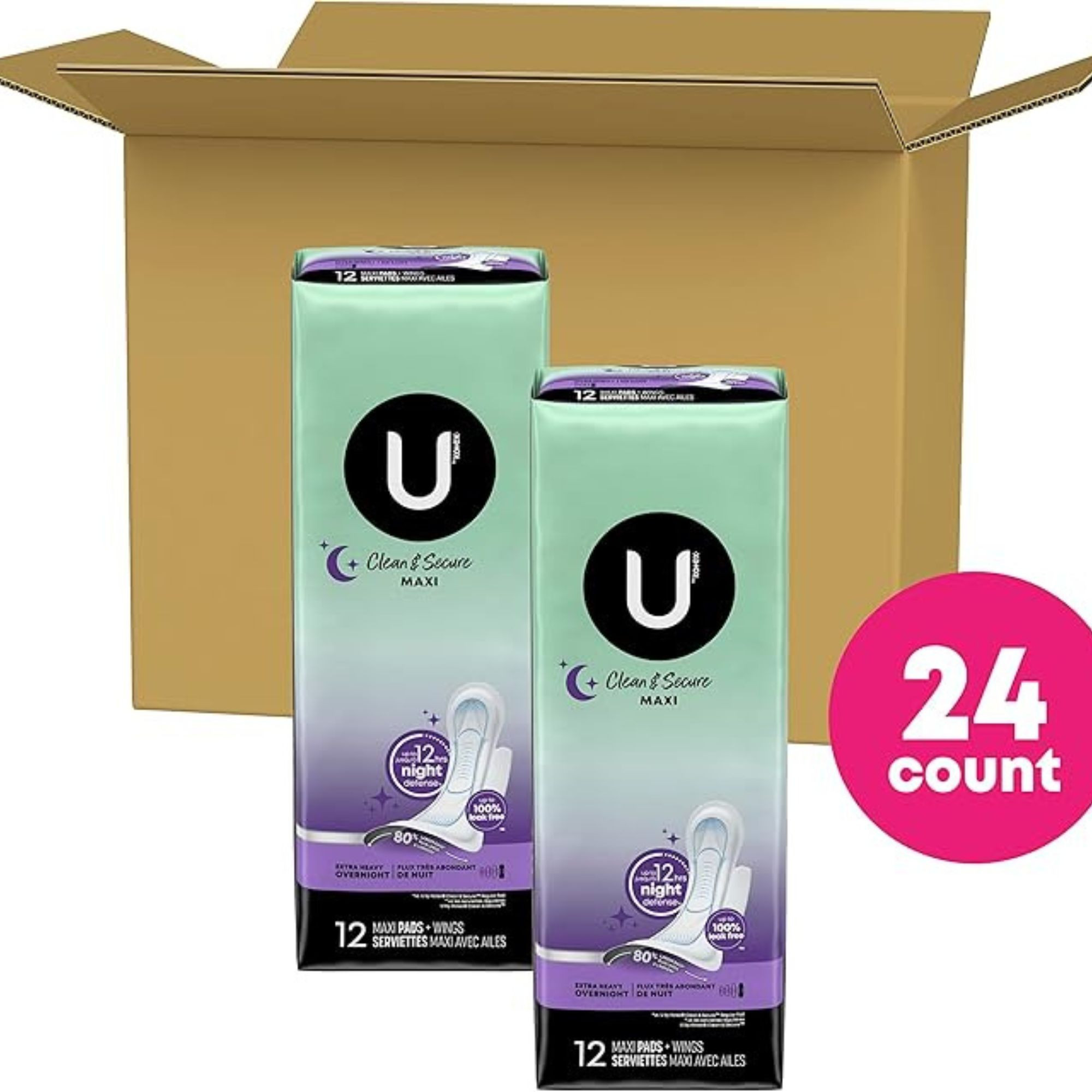 U by Kotex Clean & Secure Overnight Maxi Pads with Wings, Extra Heavy Absorbency