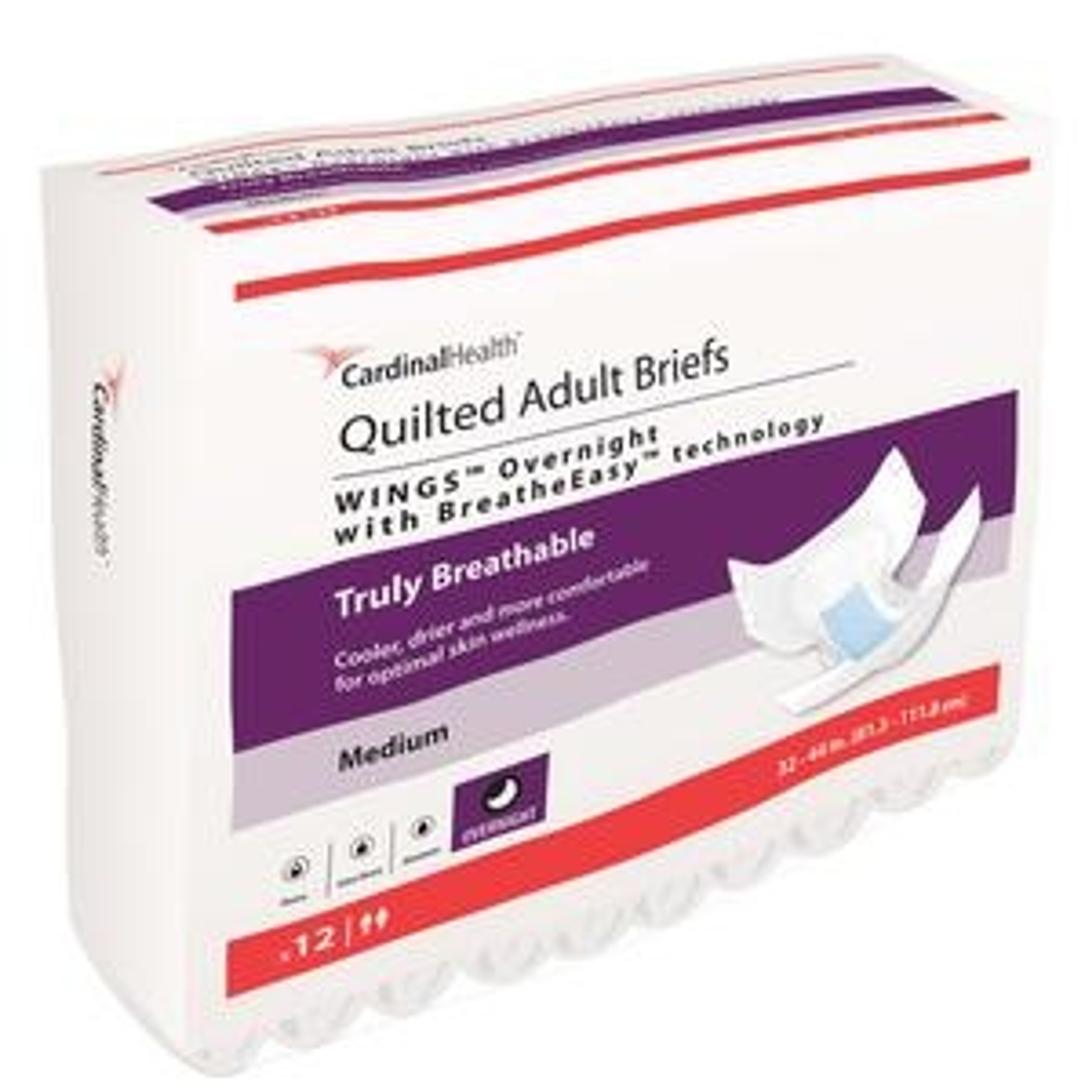 Cardinal Health Wings Quilted Briefs Adult Diapers with Tabs, Overnight Absorbency