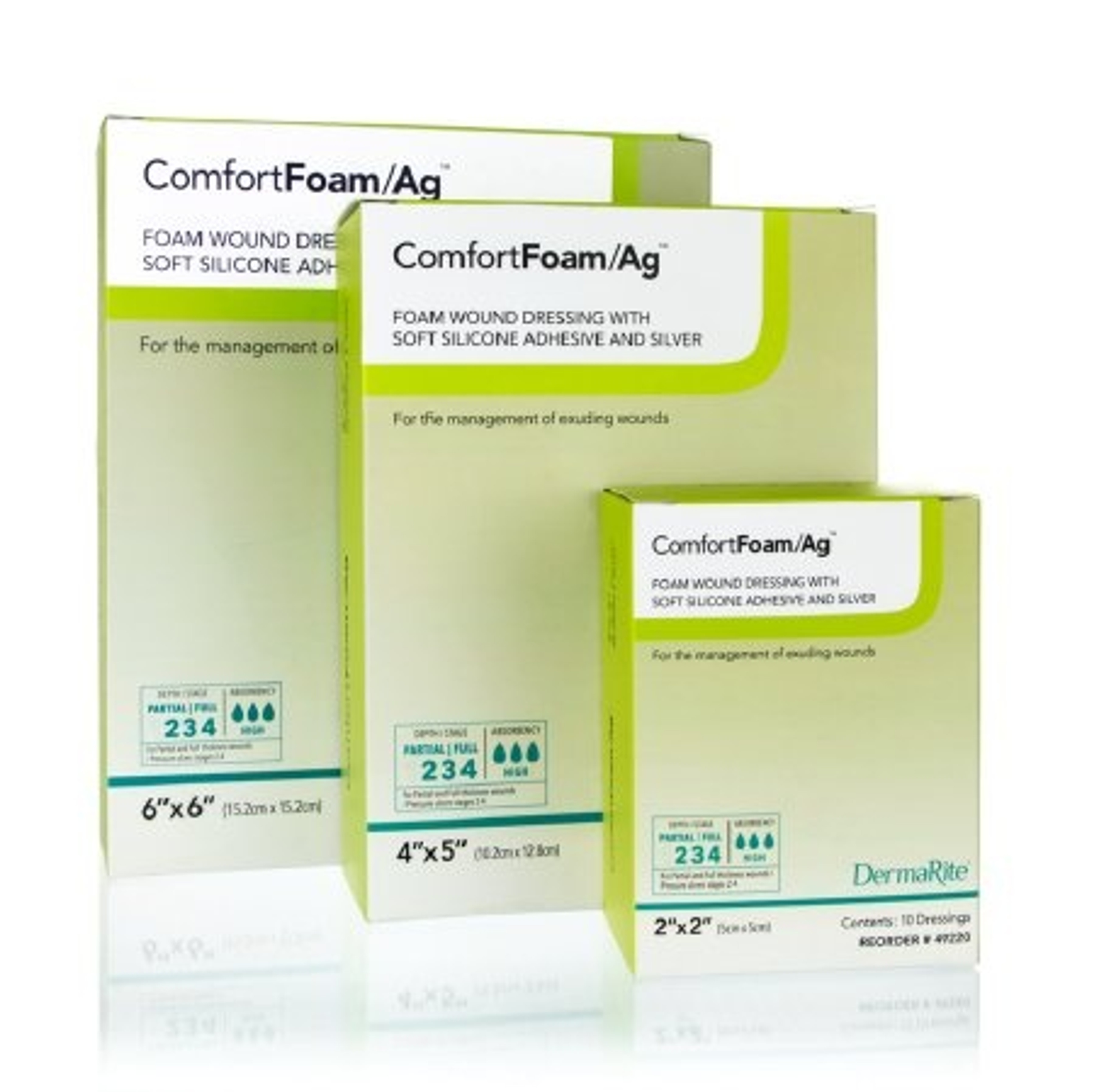 DermaRite ComfortFoam/Ag No-Border Foam Wound Dressing