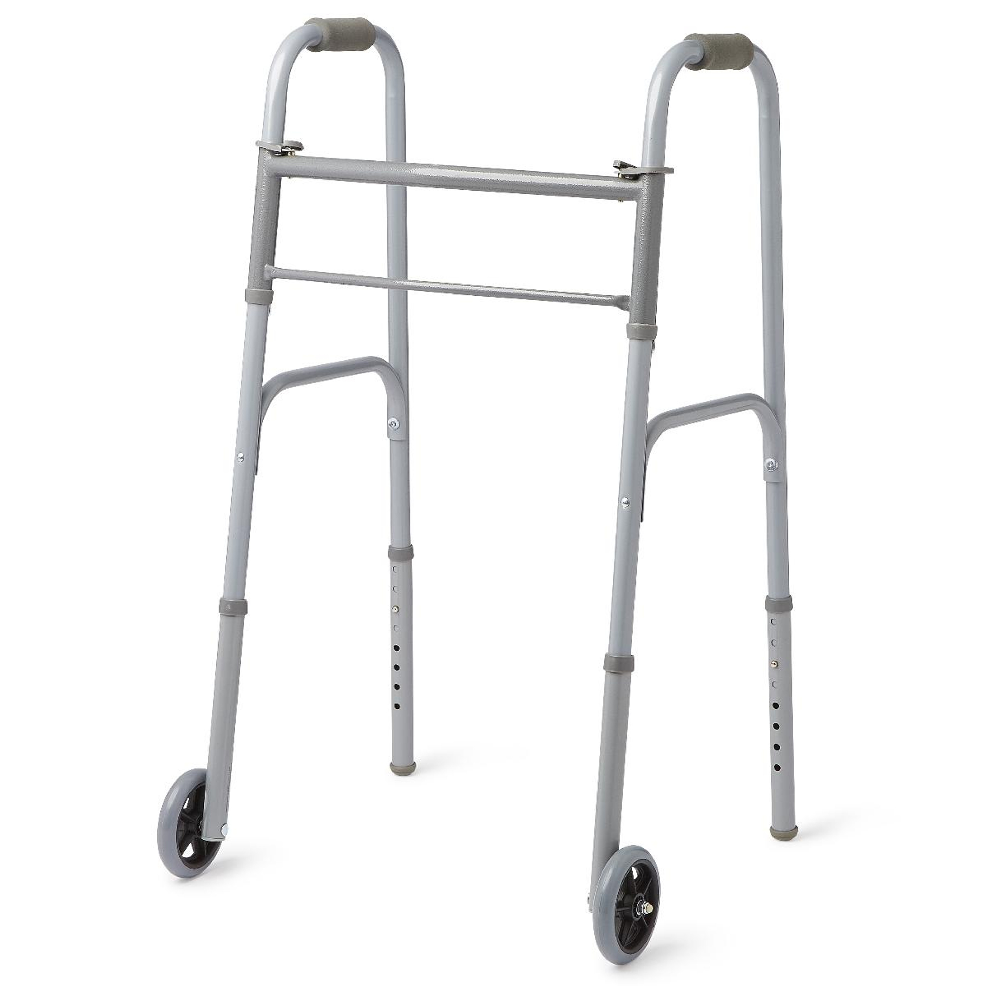 Medline Two-Button Folding Walker, 5" Wheels