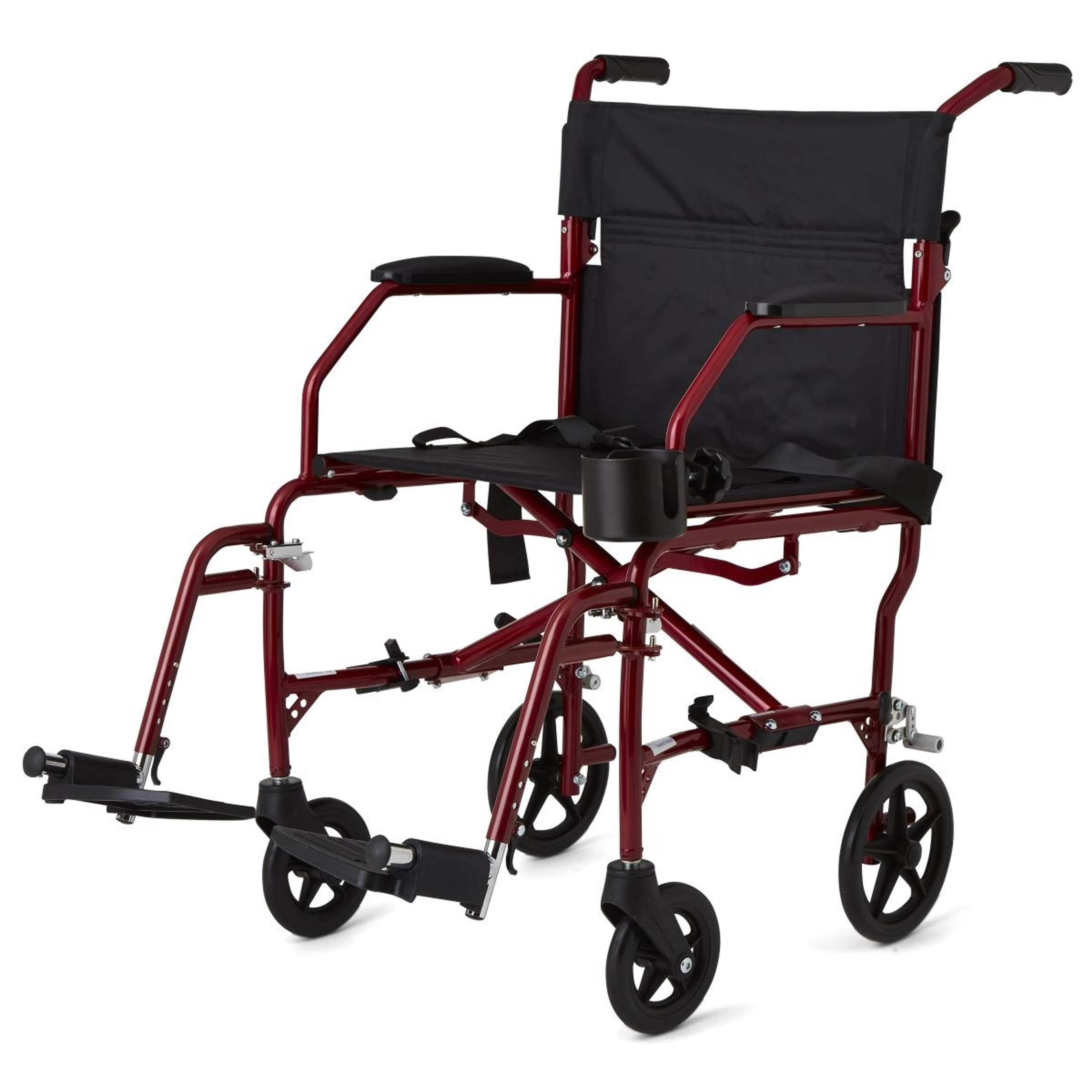 Medline Ultralight Transport Chair, Restaurant-Style Armrests, Swing-Away Footrests, Cup Holder, 6"