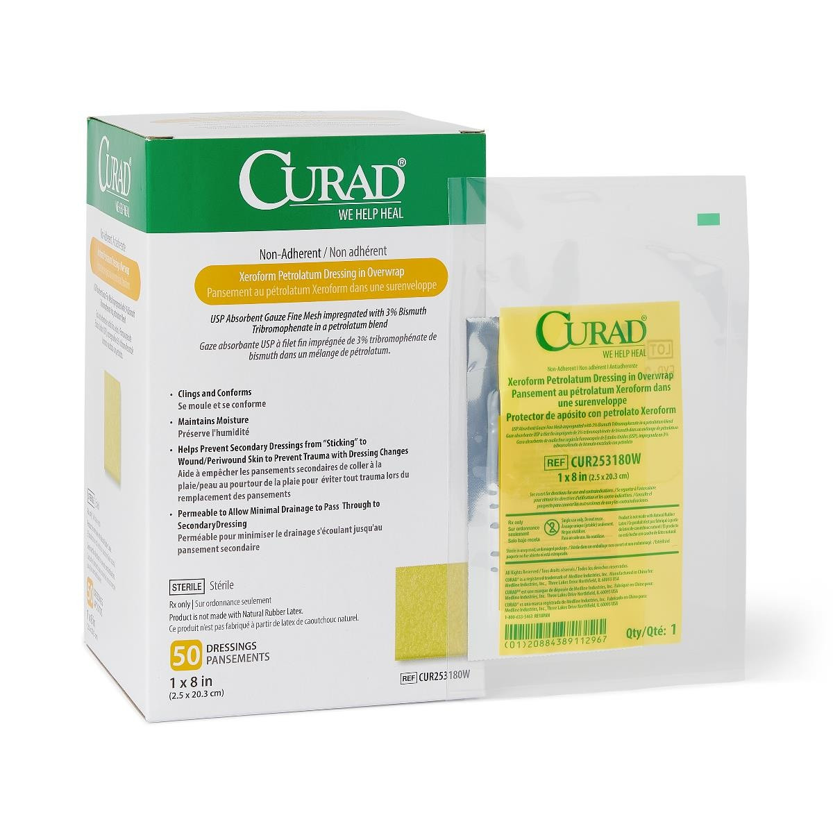 Curad Non-Adherent Xeroform Petrolatum Gauze Dressing in Overwrap