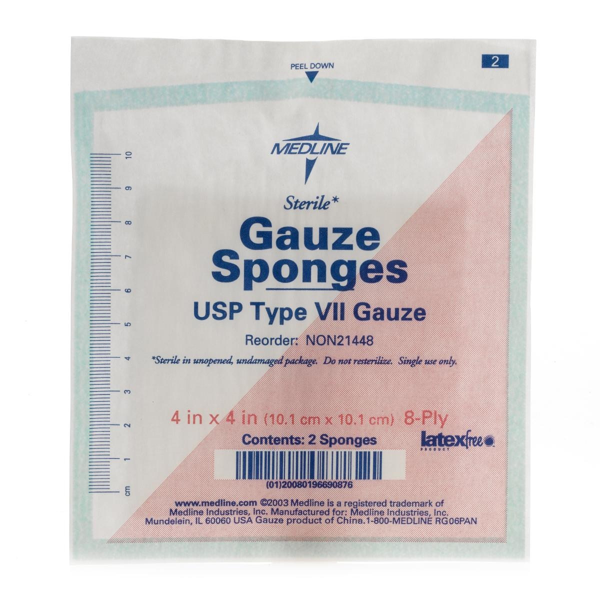Medline Woven Cotton 8-Ply Gauze Sponges, Sterile