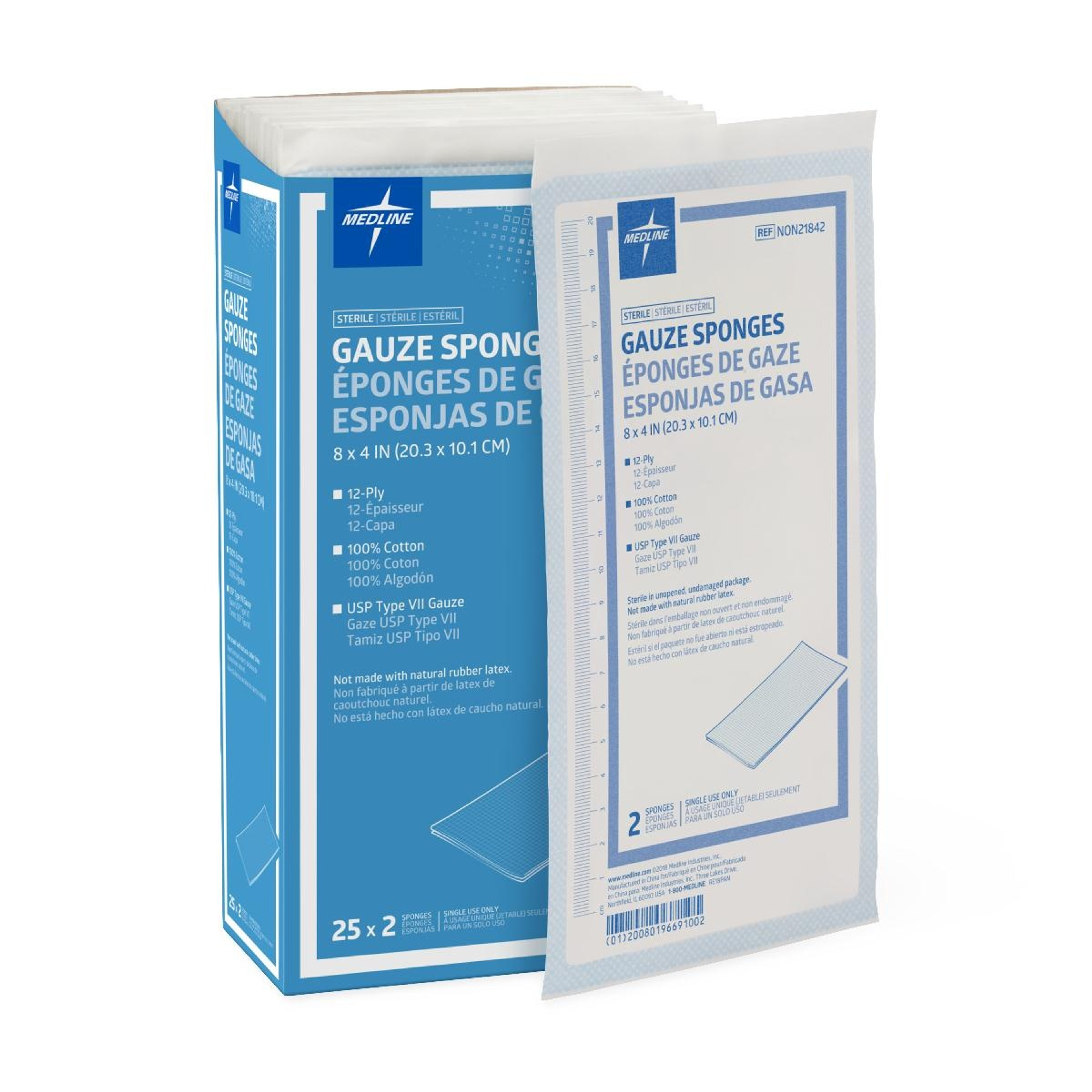 Medline Sterile Woven Cotton 12-Ply Gauze Sponges
