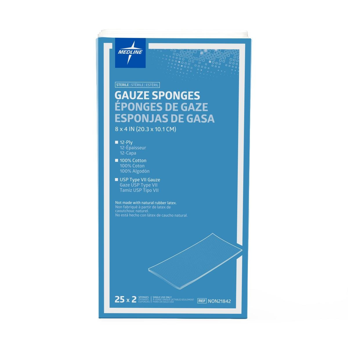 Medline Sterile Woven Cotton 12-Ply Gauze Sponges