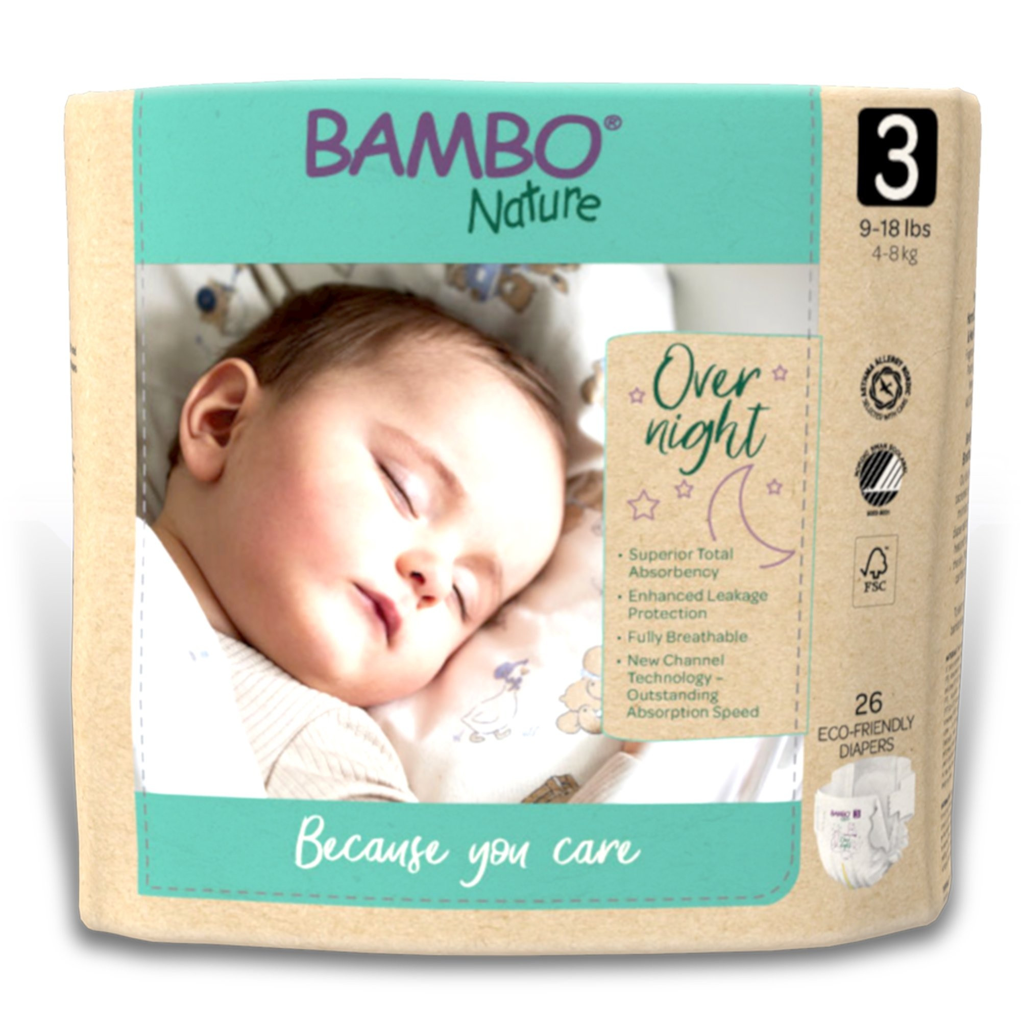 Bambo Nature Overnight Baby Diapers with Tabs, Heavy Absorbency