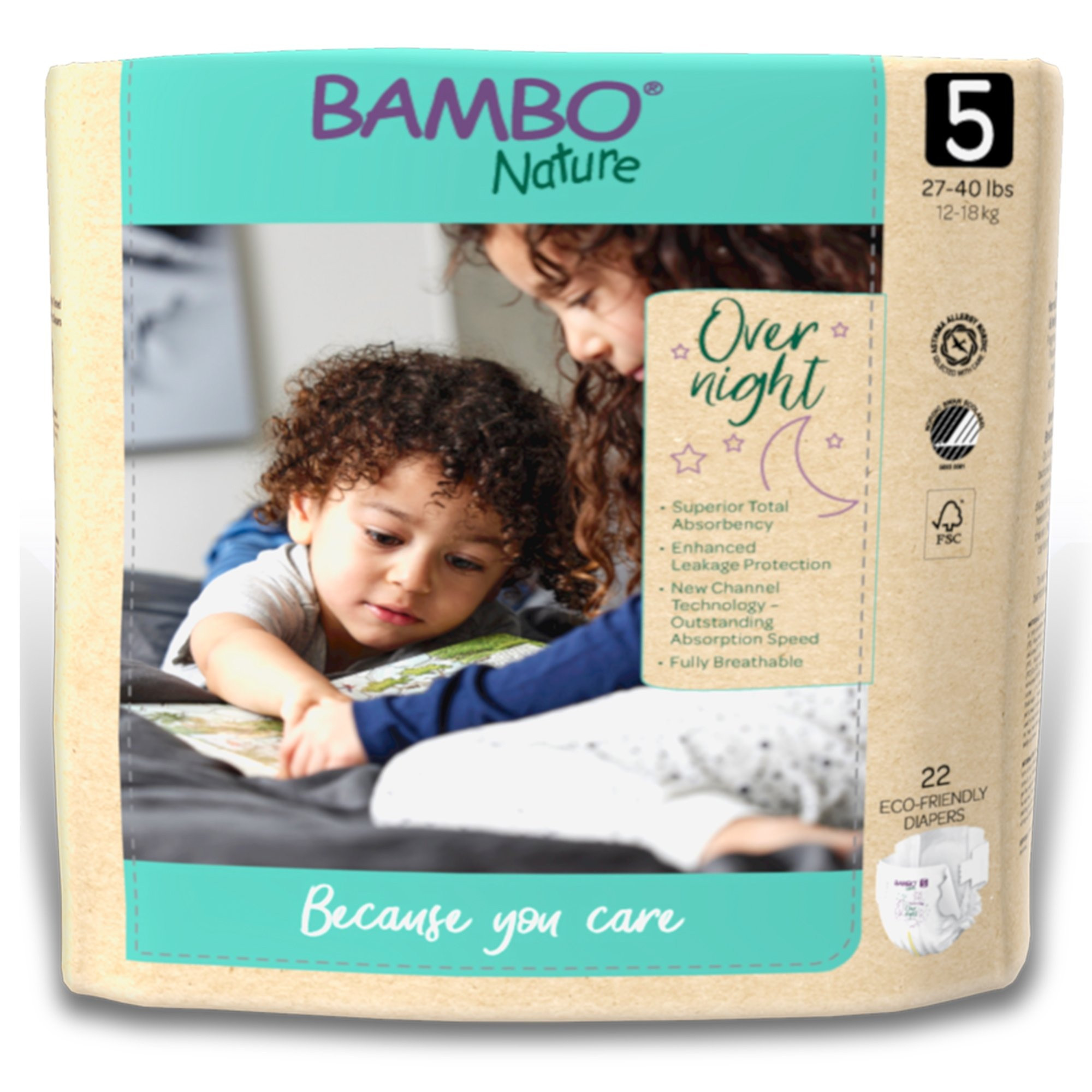 Bambo Nature Overnight Baby Diapers with Tabs, Heavy Absorbency