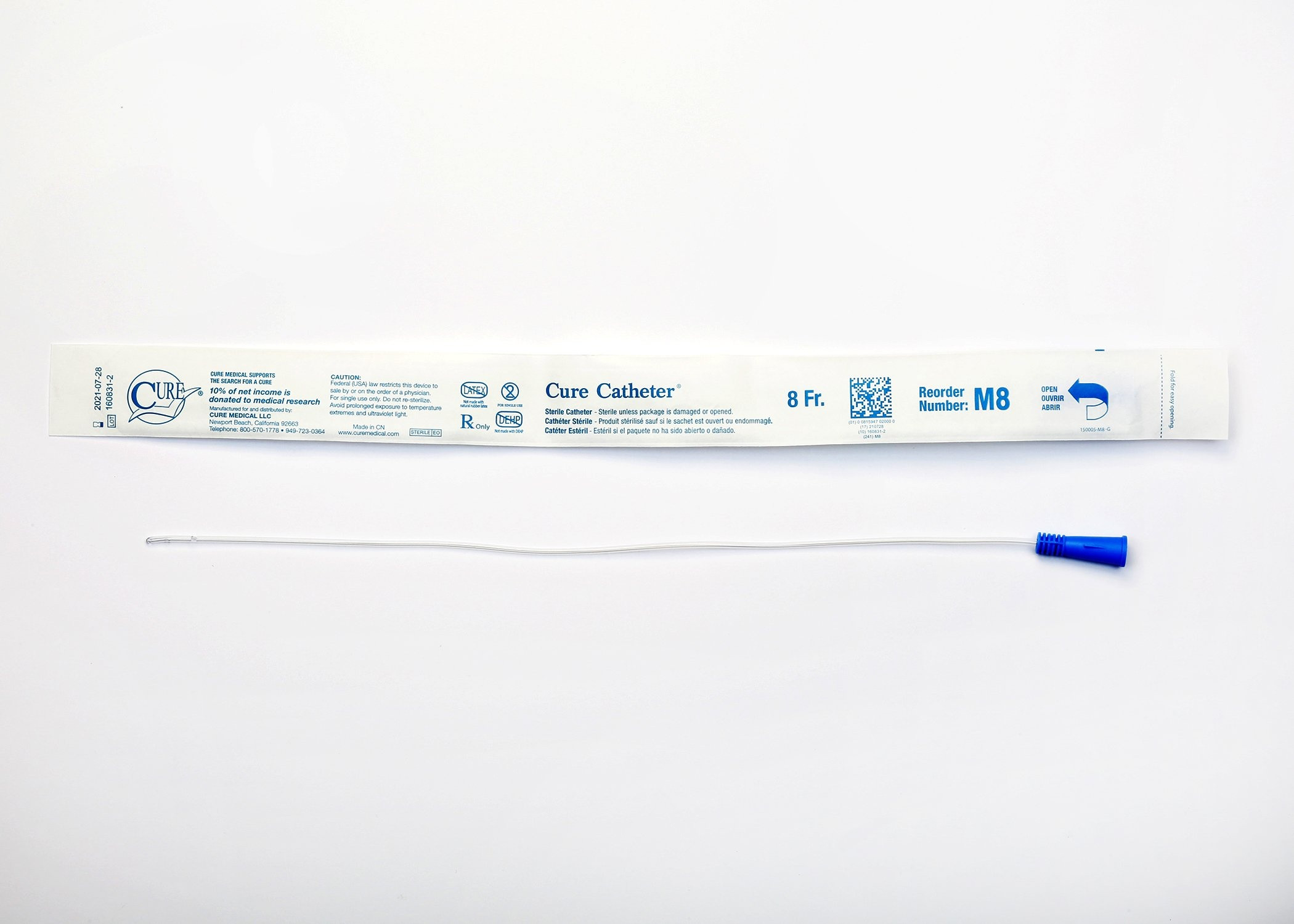 Cure Catheter Urethral Catheter, Male Straight Tip, Uncoated PVC, 16"