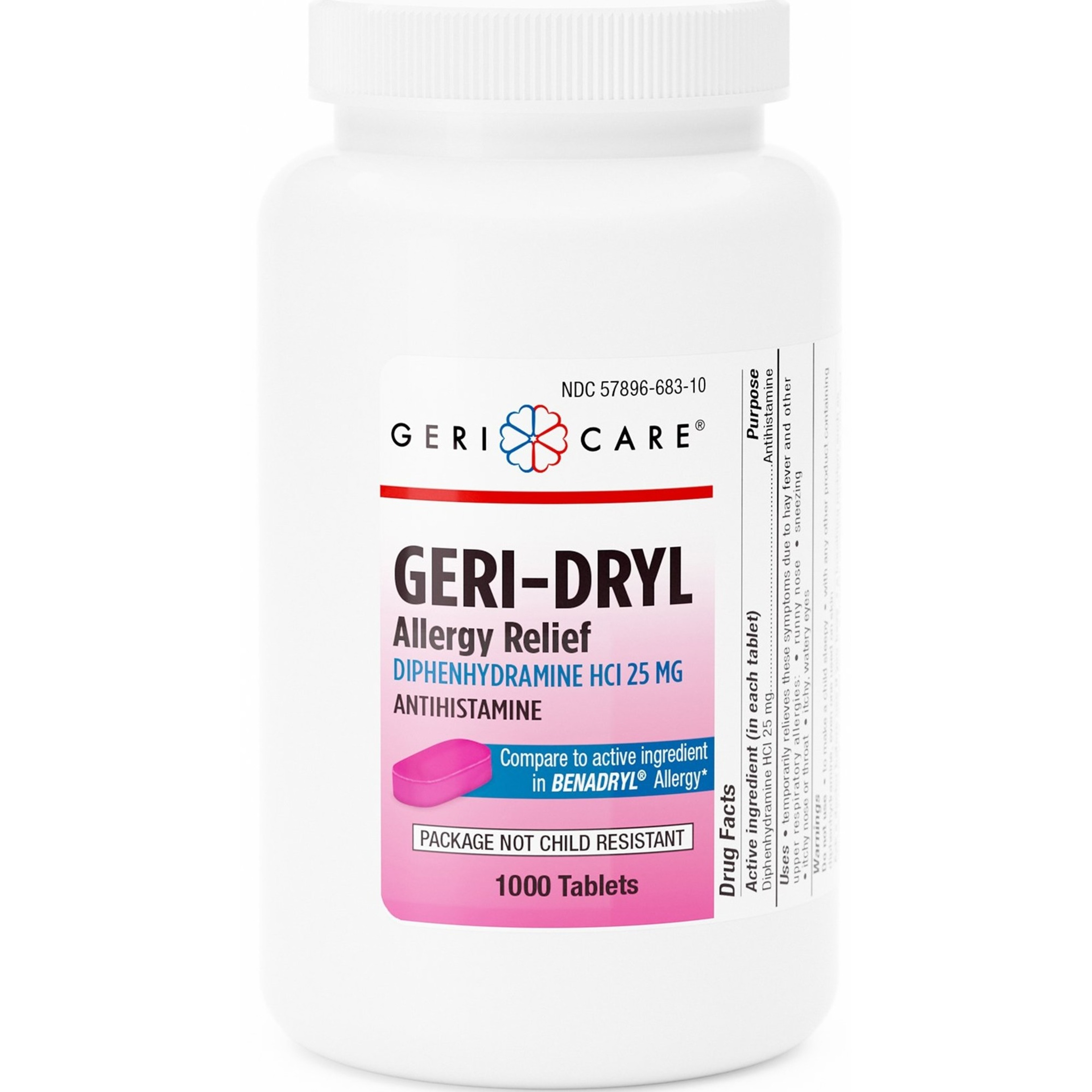 Geri-Care Geri-Dryl Diphenhydramine HCl Allergy Relief, 25 mg, 100 Tablets