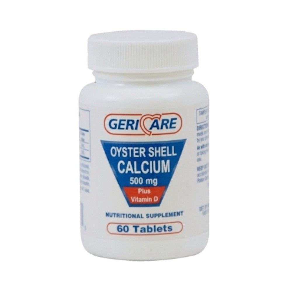 Geri-Care Oyster Shell Calcium Plus Vitamin D Nutritional Supplement, 500 mg, 75 Tablets