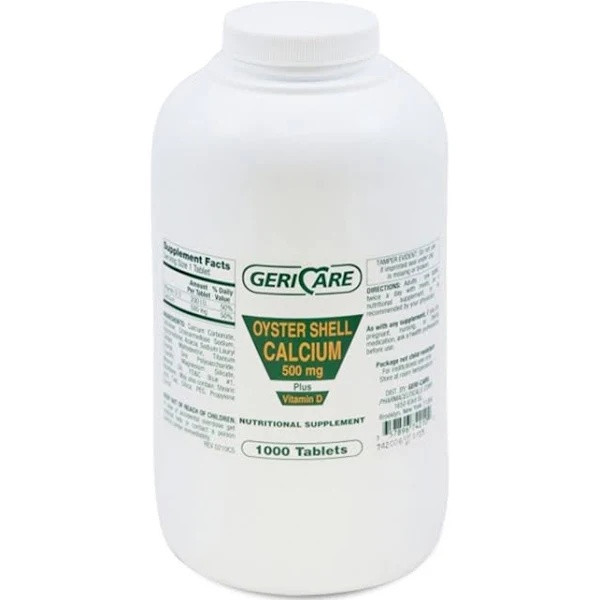 Geri-Care Oyster Shell Calcium Plus Vitamin D Nutritional Supplement, 500 mg, 75 Tablets