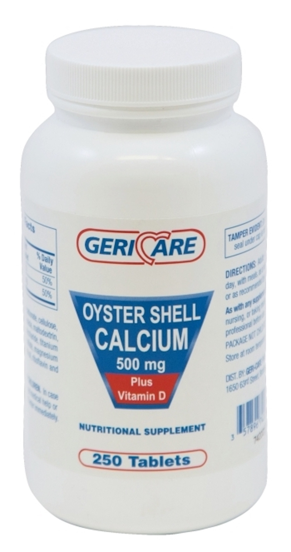 Geri-Care Oyster Shell Calcium Plus Vitamin D Nutritional Supplement, 500 mg, 75 Tablets