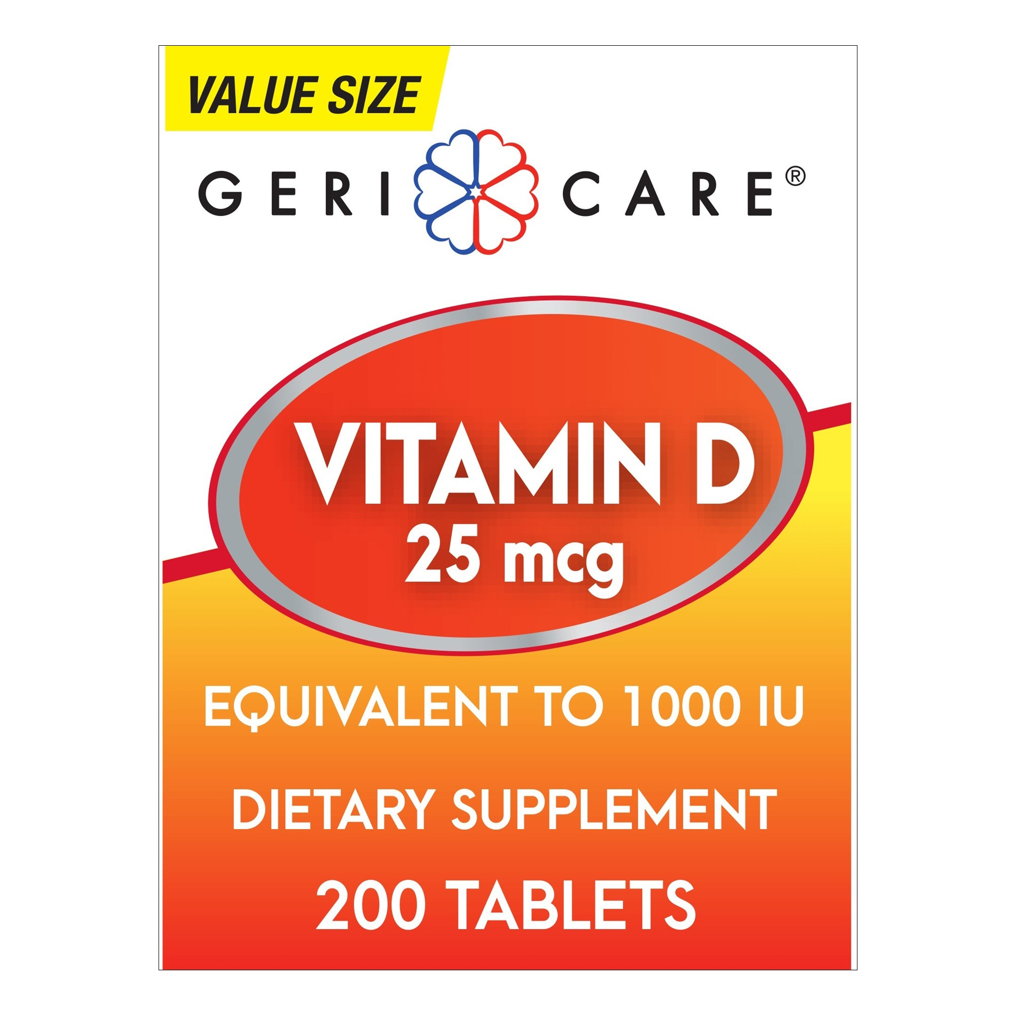 Geri-Care Vitamin D3 Tablets, 1000 IU Strength, 100 Per Bottle