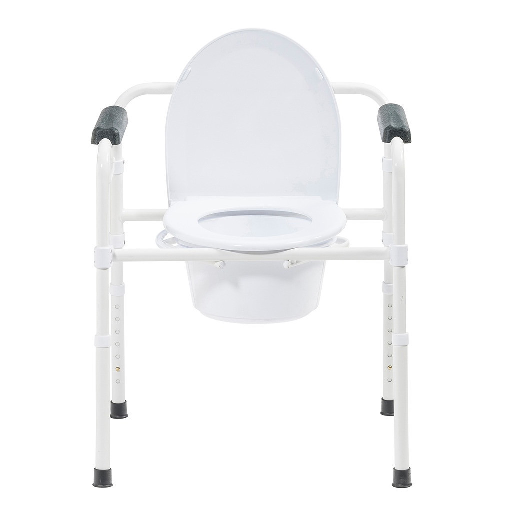 Drive Steel Folding Deep Seat Bedside Commode, White