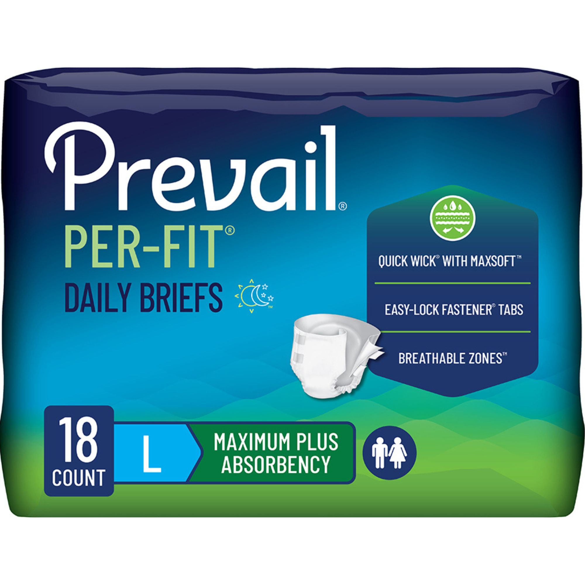 Prevail Per-Fit Adult Incontinence Briefs with Tabs, Maximum Plus Absorbency