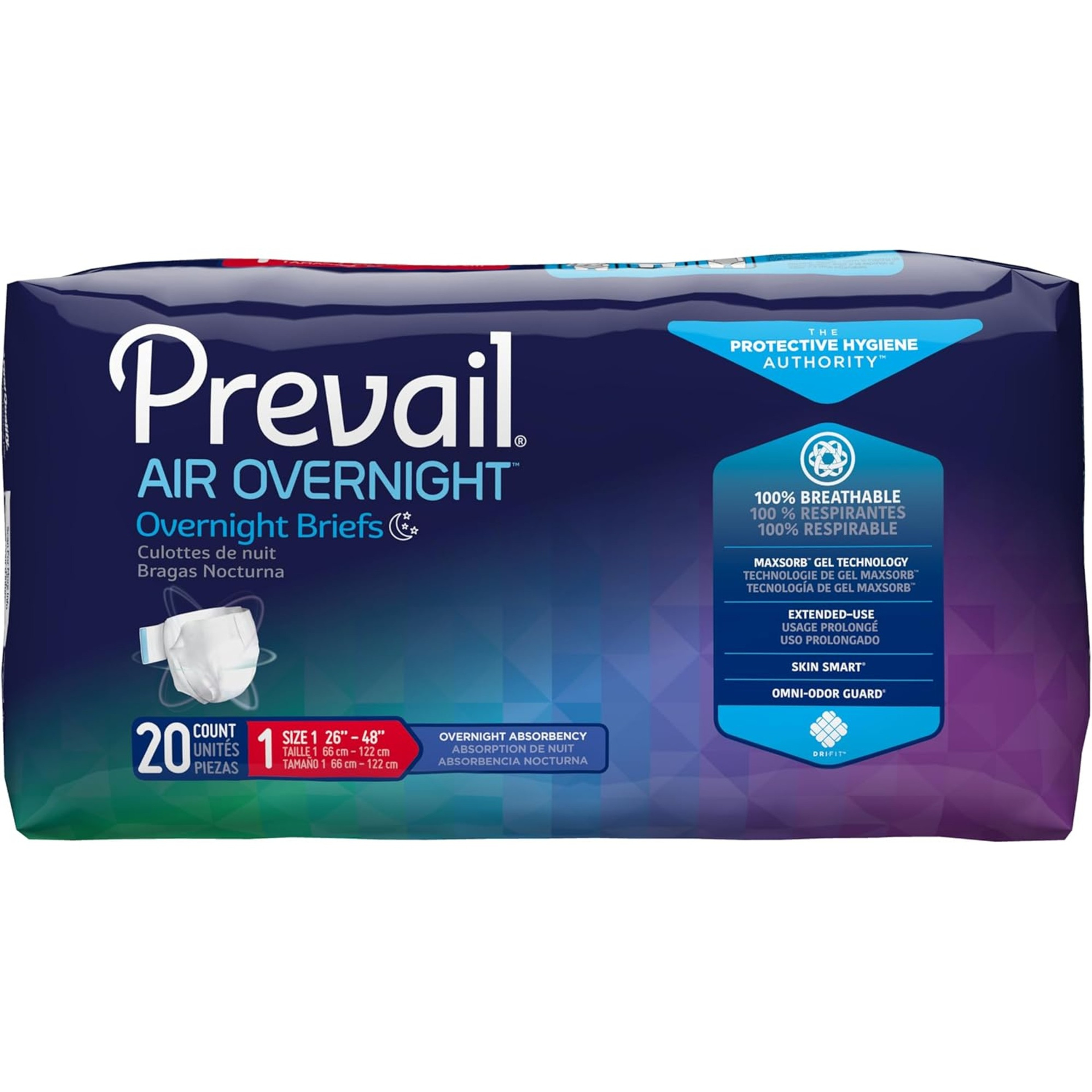 Prevail AIR Overnight Adult Incontinence Briefs with Tabs