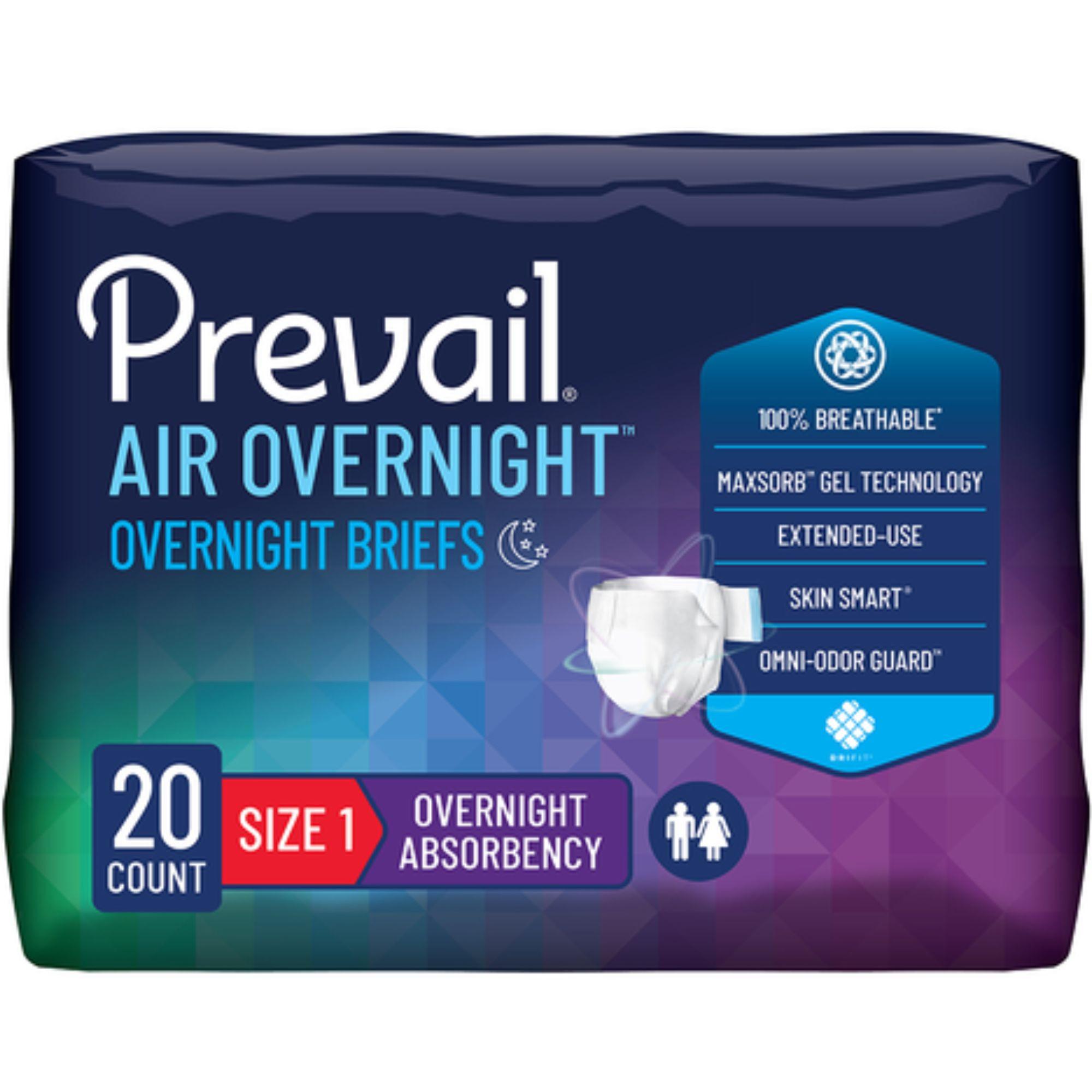 Prevail AIR Overnight Adult Incontinence Briefs with Tabs
